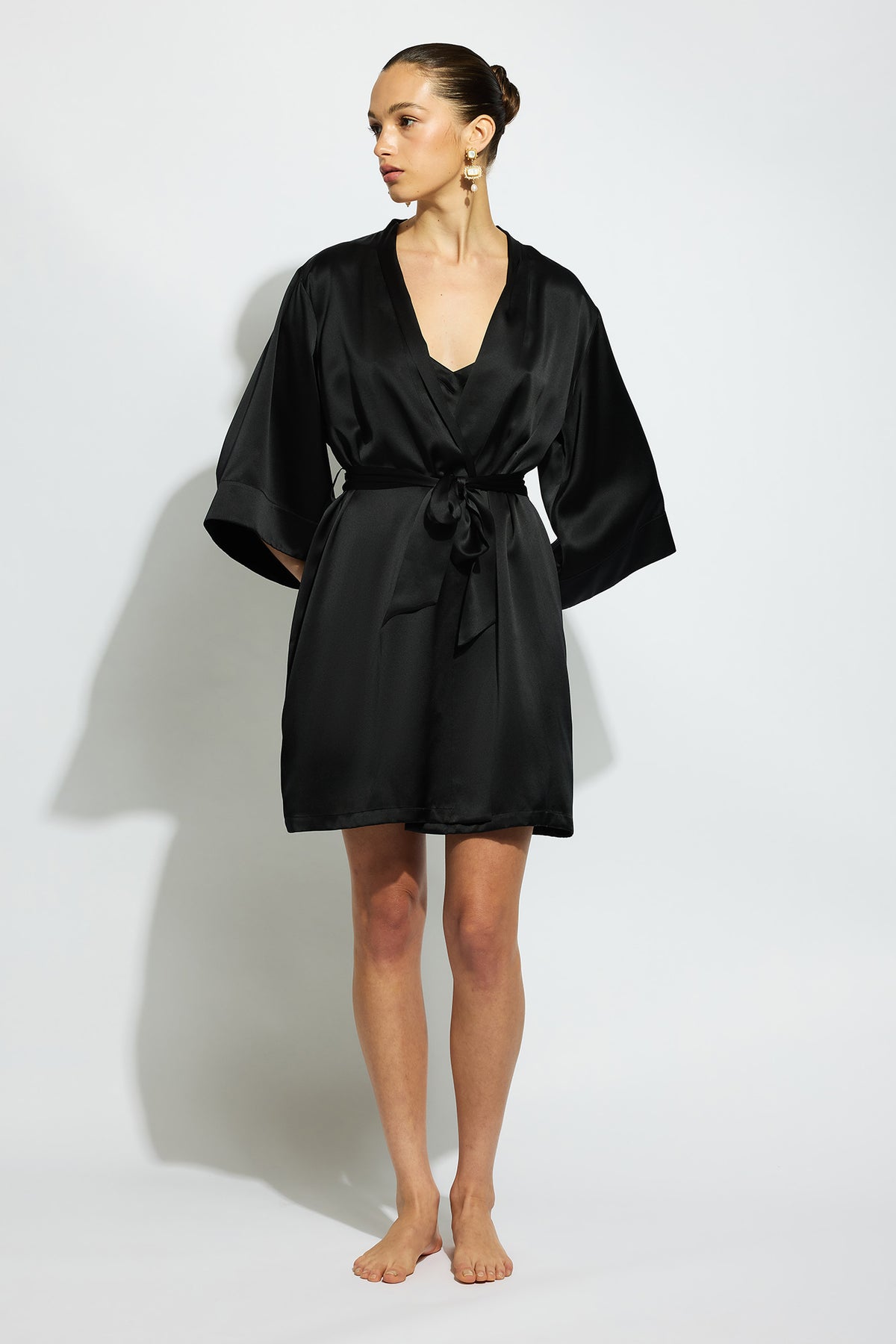 The Silk Wrap Robe By GINIA In Black