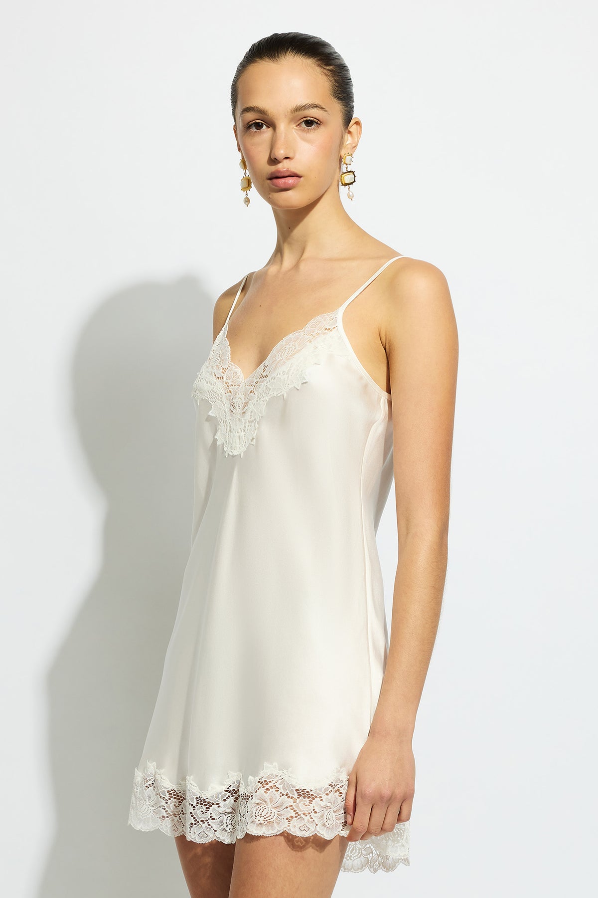 The Silk Lace Chemise By GINIA In Creme