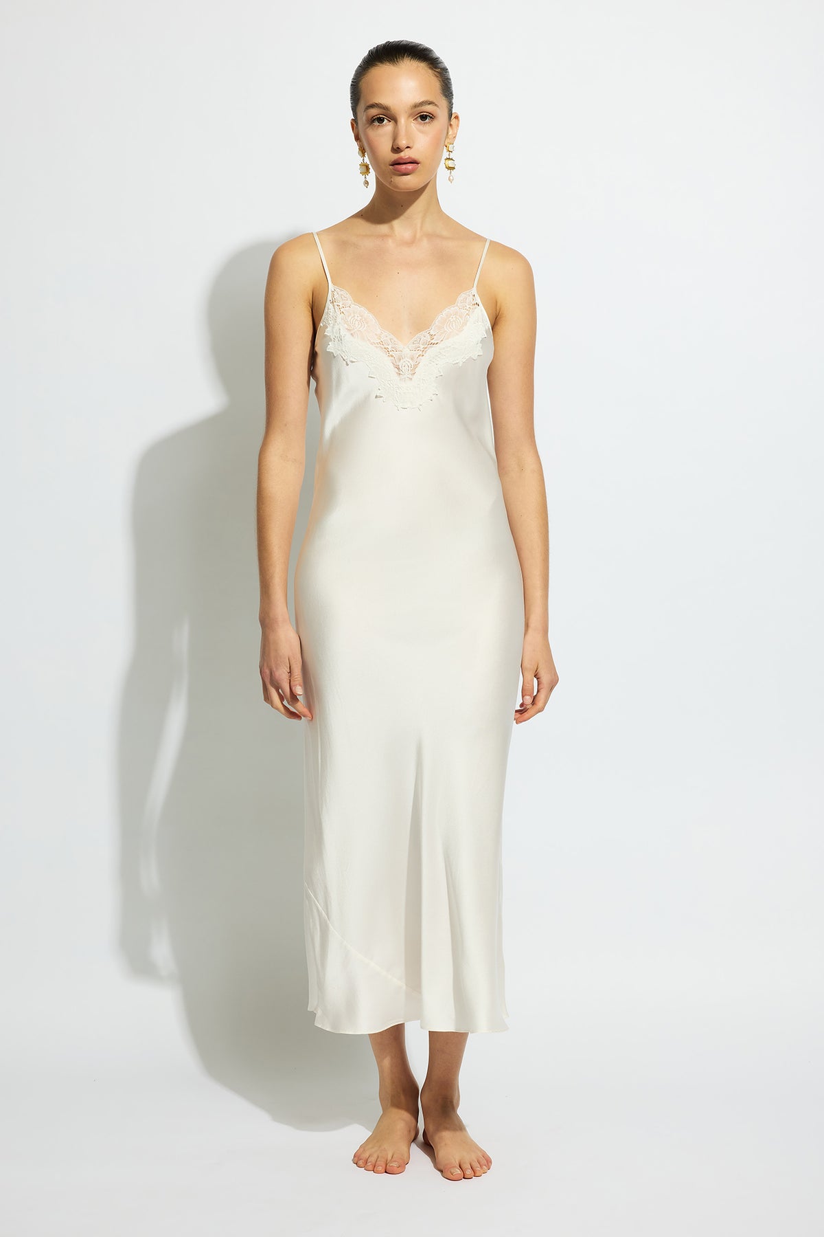 The Silk Lace Slip By GINIA In Creme