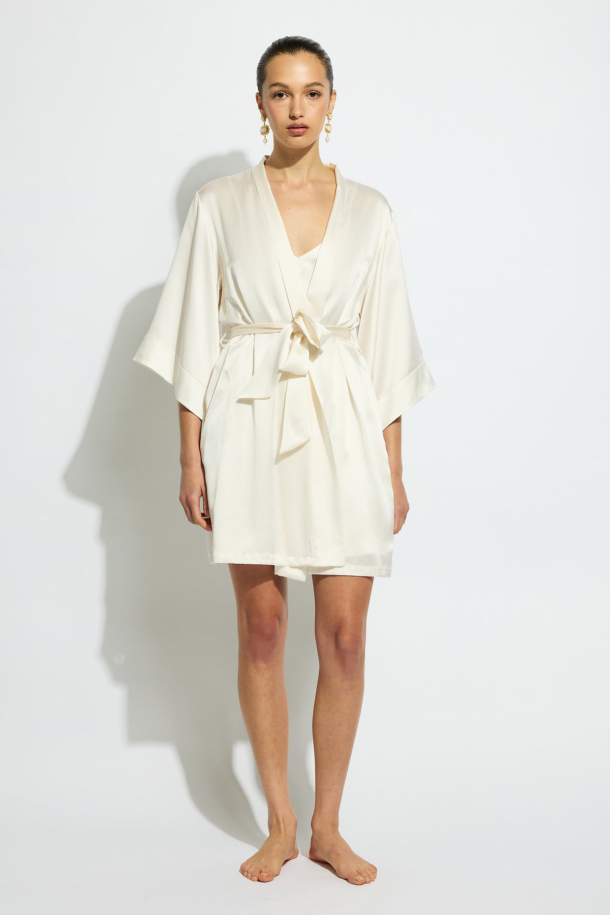 The Silk Wrap Robe By GINIA In Creme