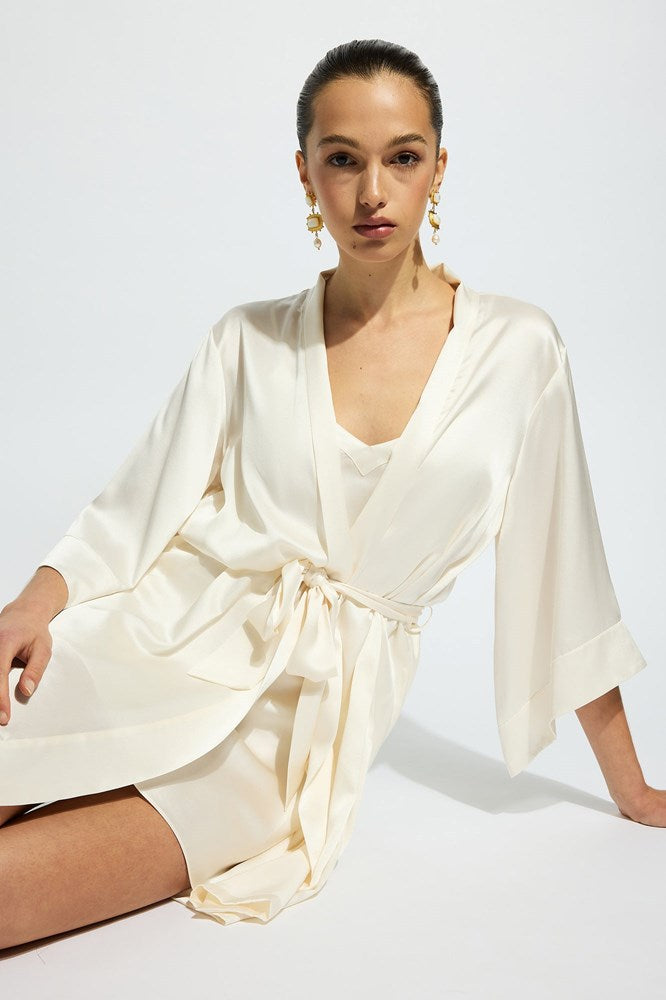 The Silk Wrap Gown By GINIA In Creme
