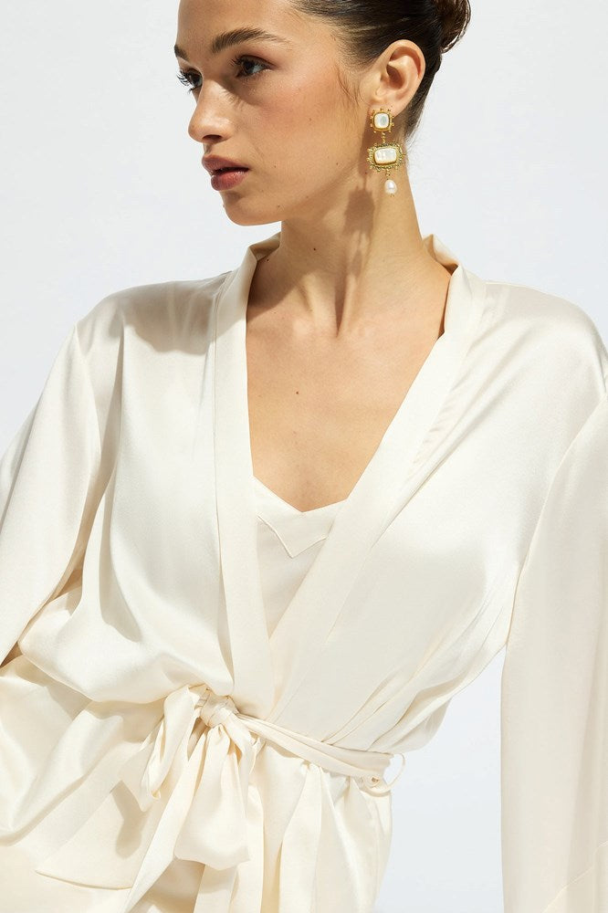 The Silk Wrap Gown By GINIA In Creme