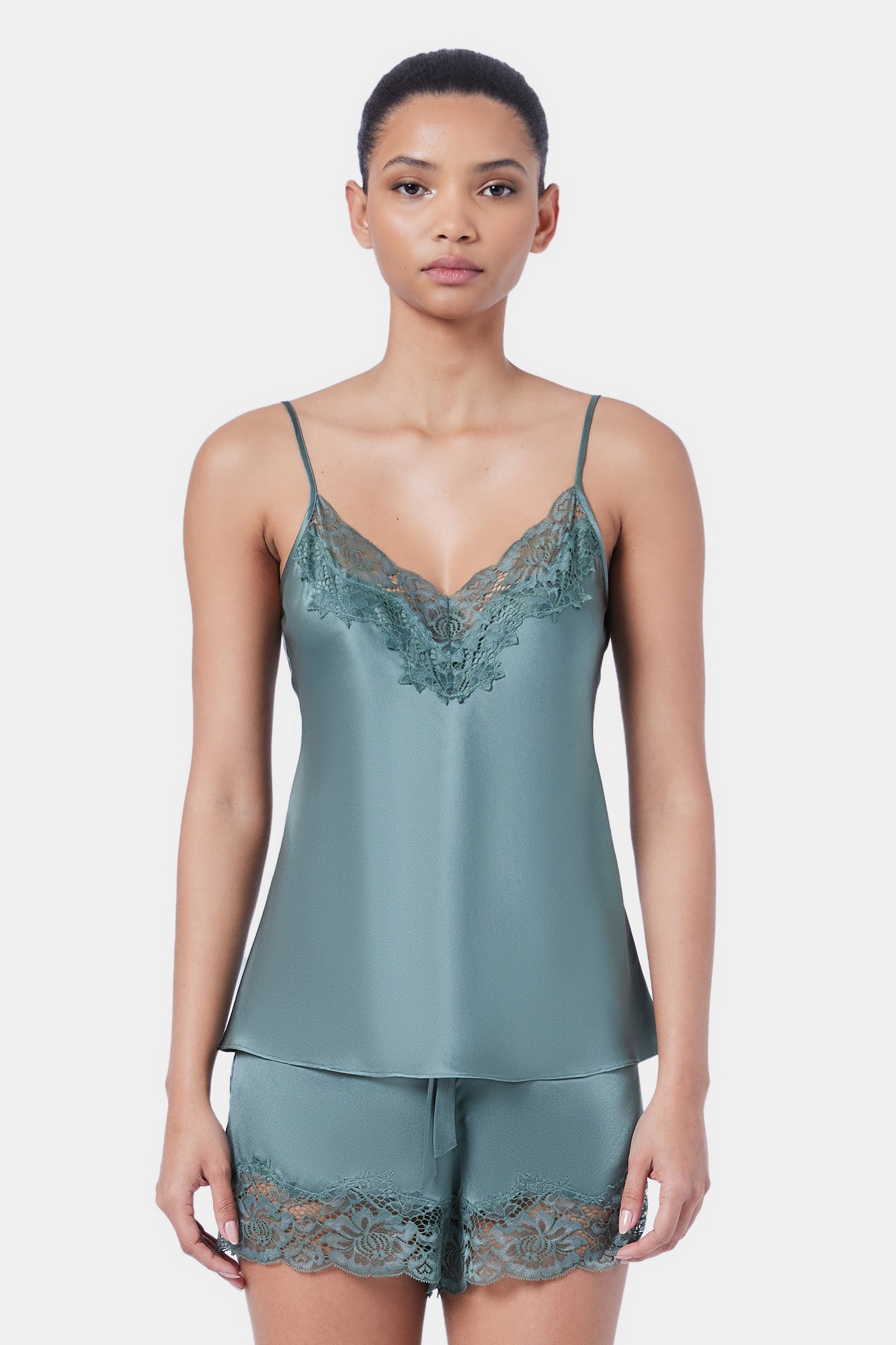 The Silk Lace Cami By GINIA In Moss