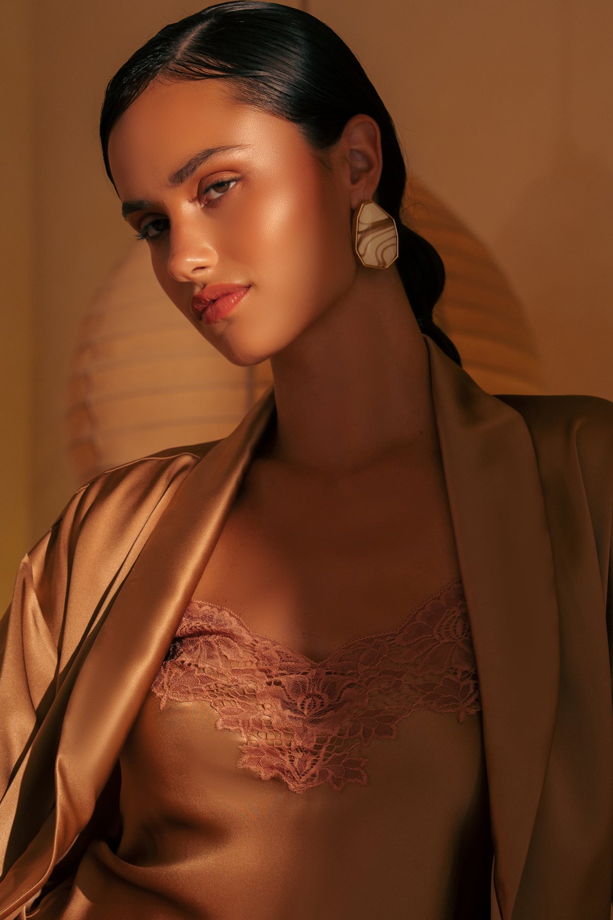 The Silk Lace Cami by Ginia in Mocha Mousse