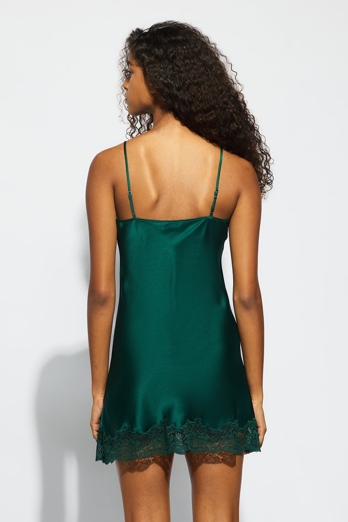 The Silk Lace Chemise By GINIA In Emerald