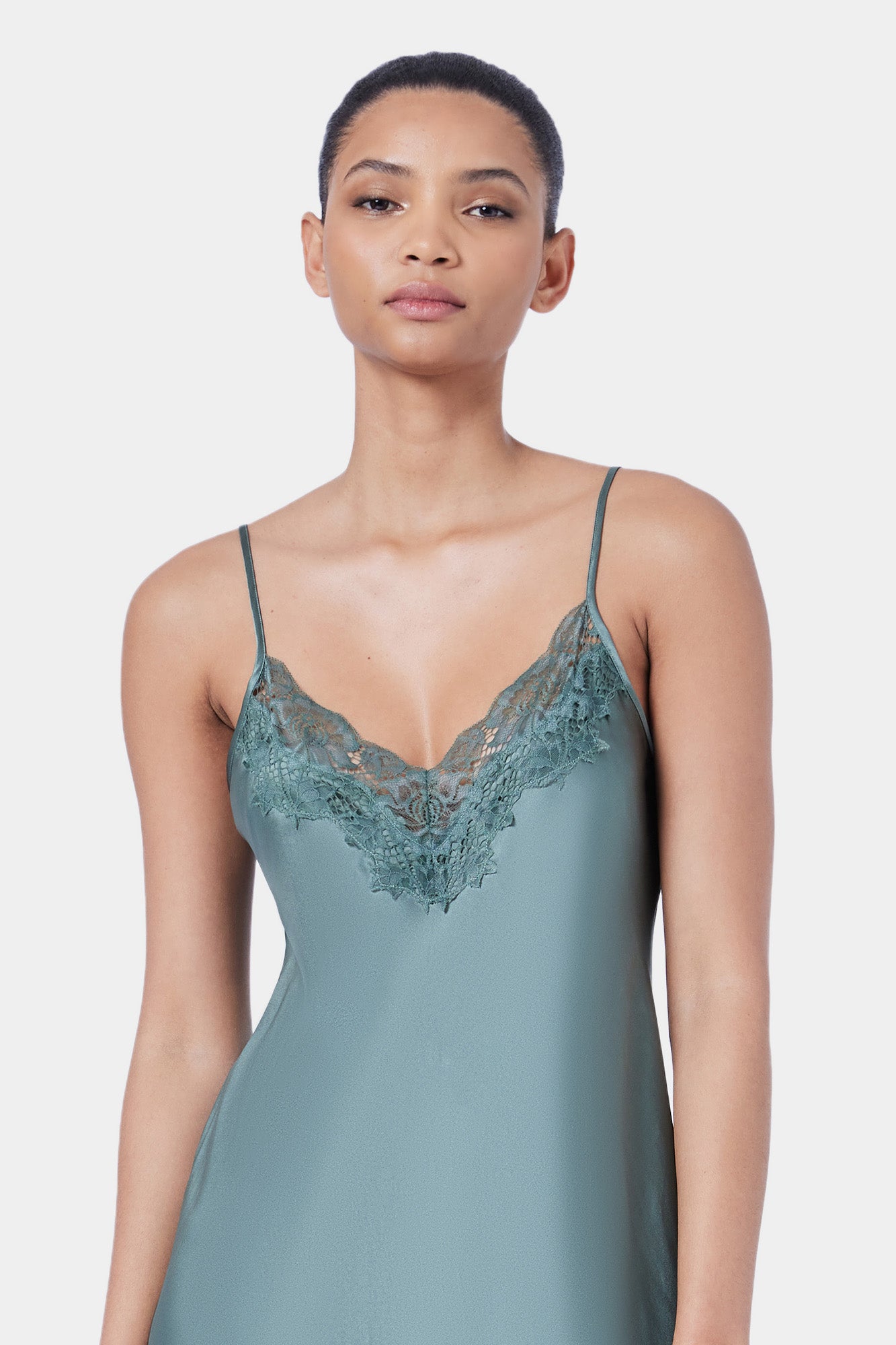 The Silk Lace Chemise By GINIA In Moss