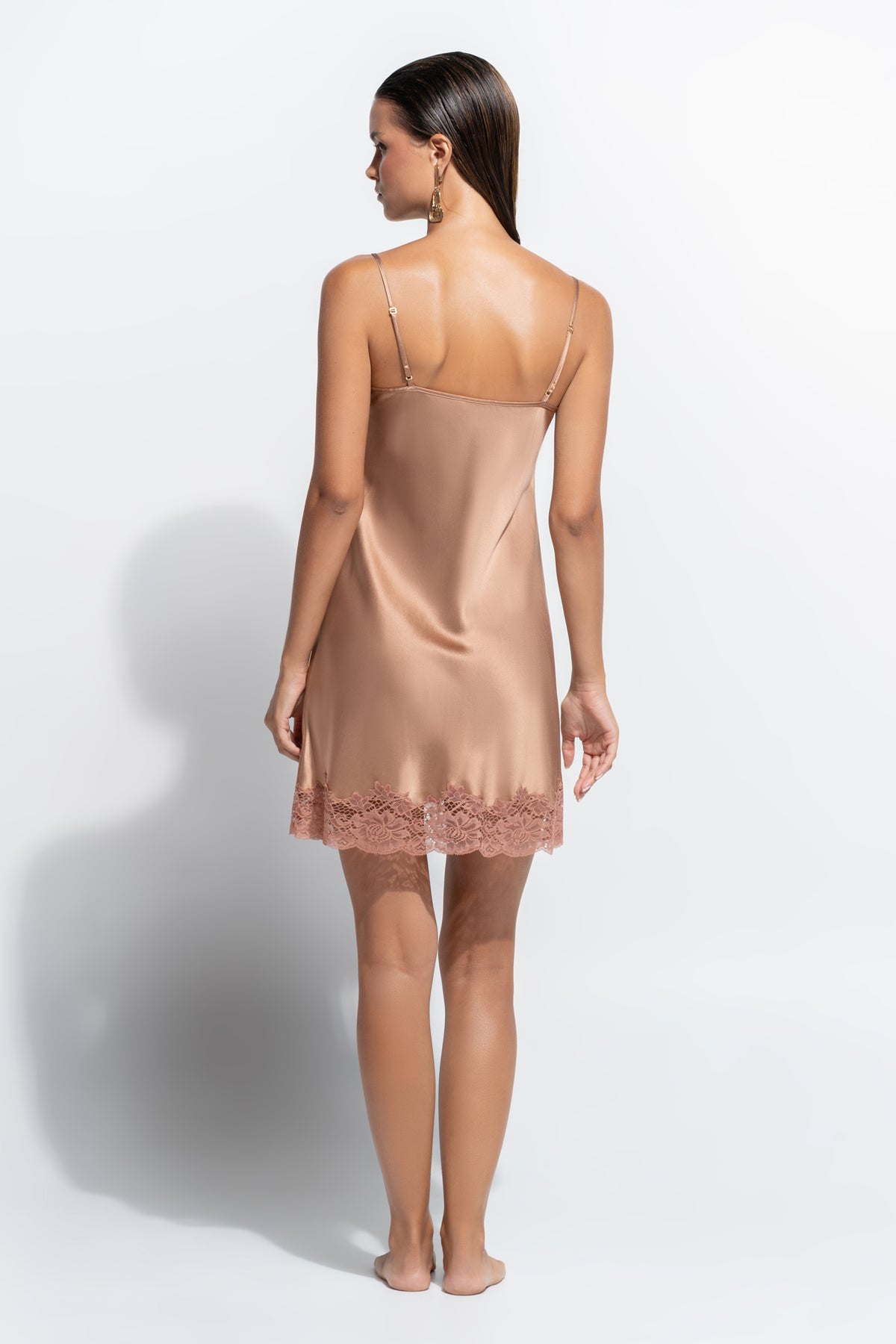 The Silk Lace chemise by Ginia in Mocha Mousse