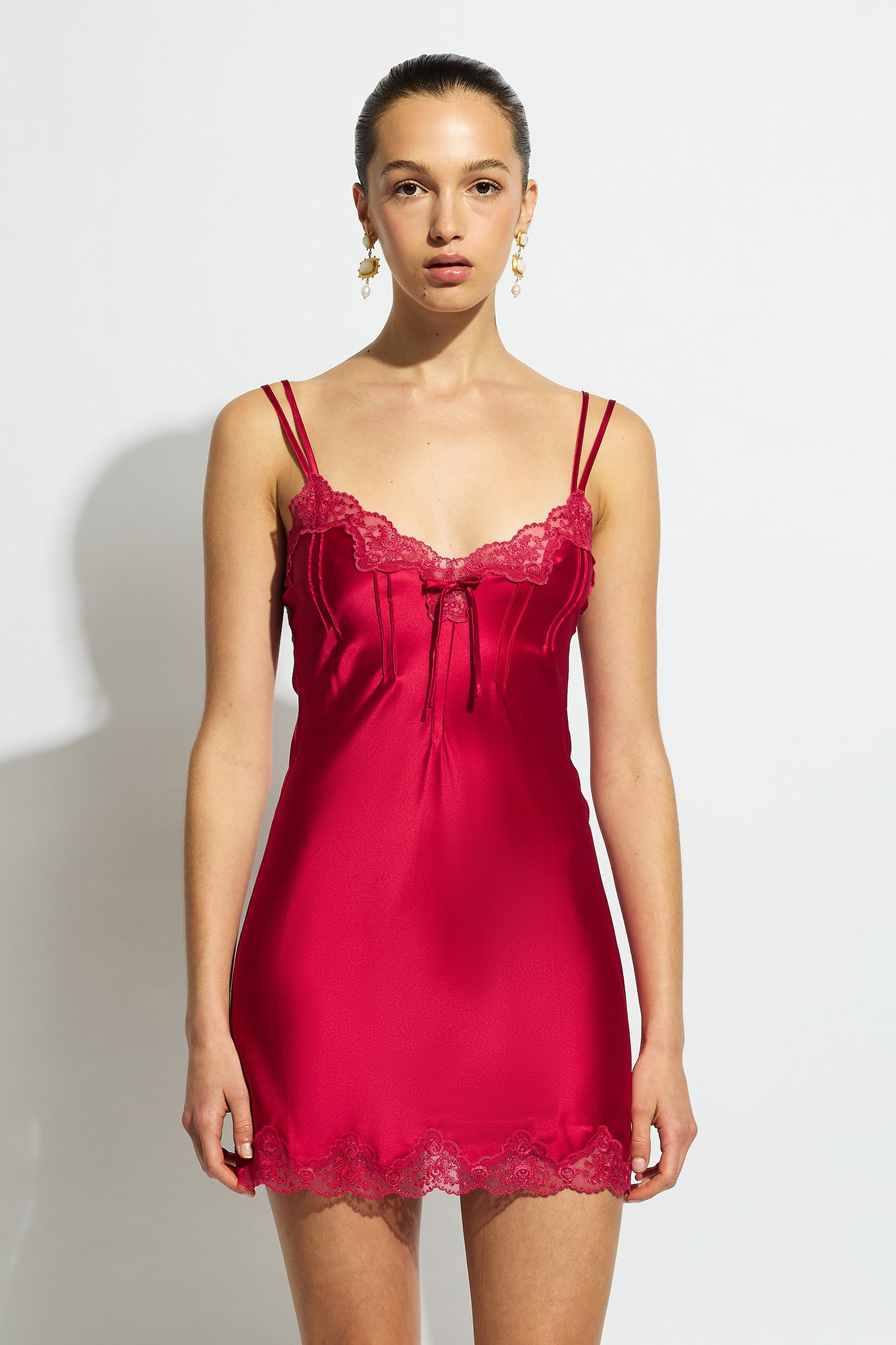 The Silk Pintuck Chemise By GINIA In Ruby