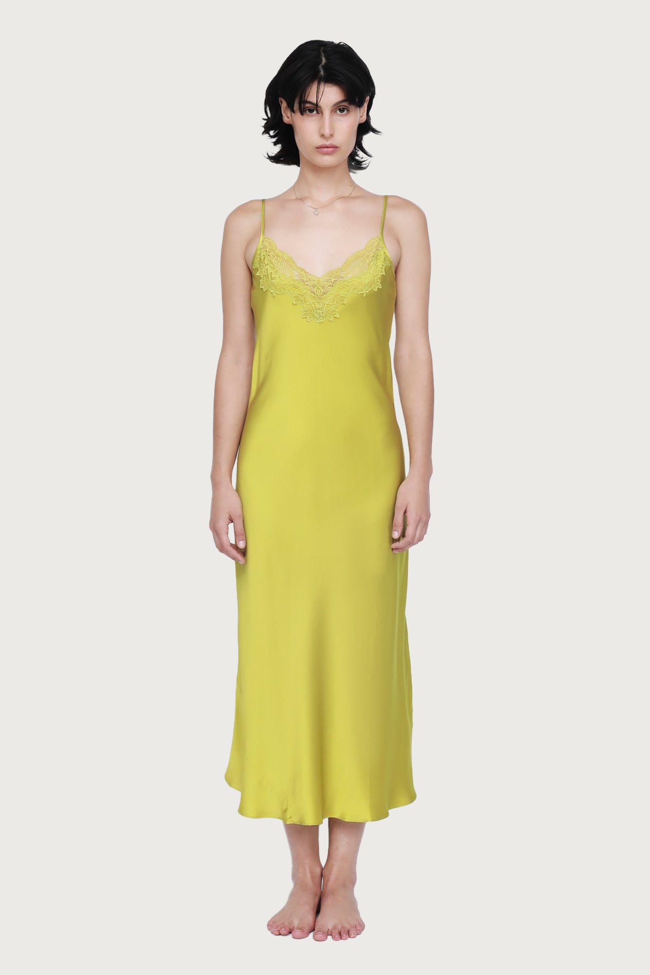 The Silk Lace Slip By GINIA In Chartreuse