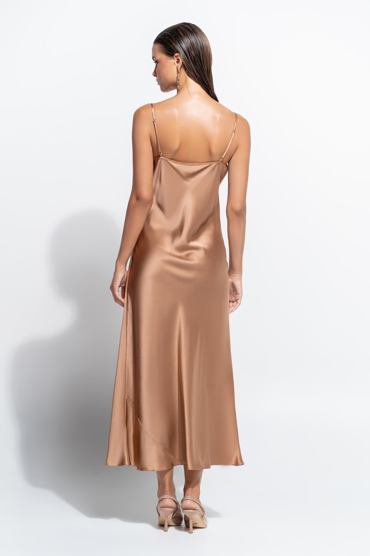 The Silk Lace slip by Ginia in Mocha Mousse