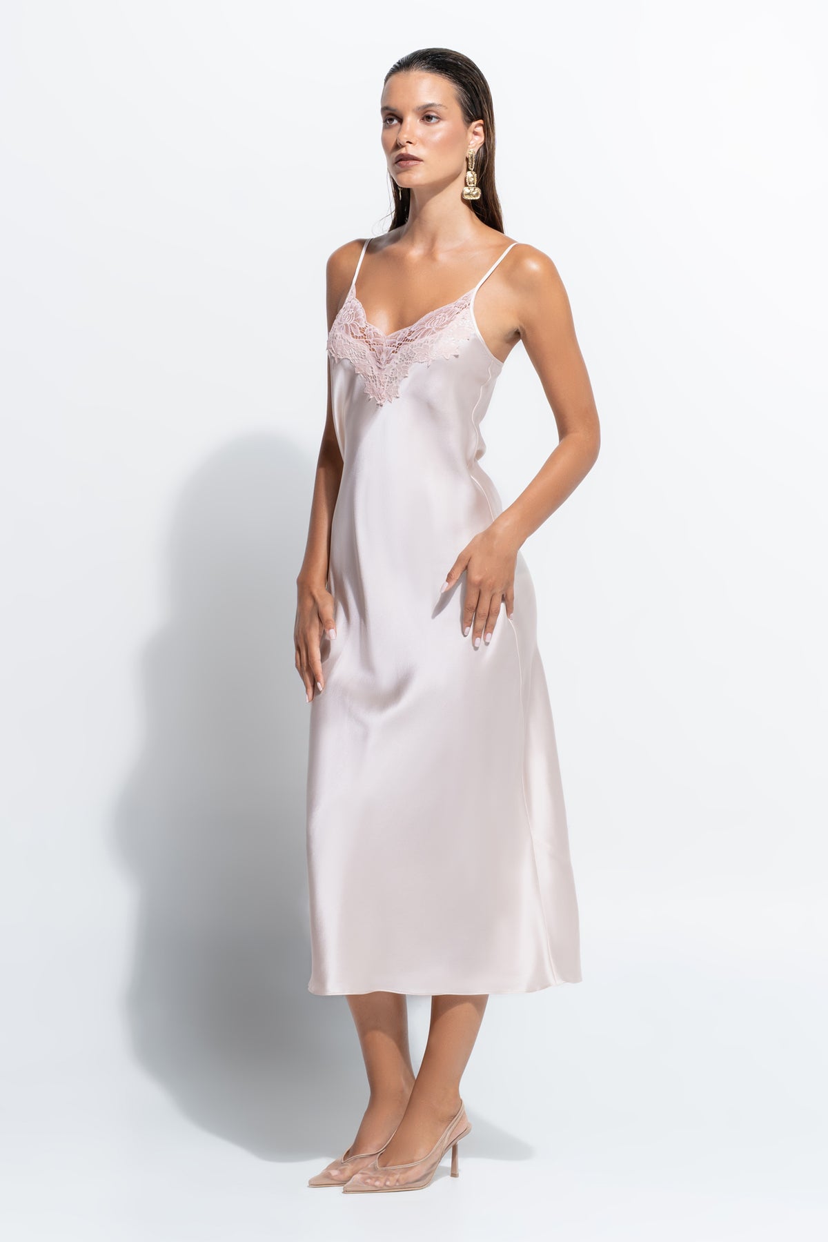 The Silk Lace Slip by Ginia in Pink Salt 
