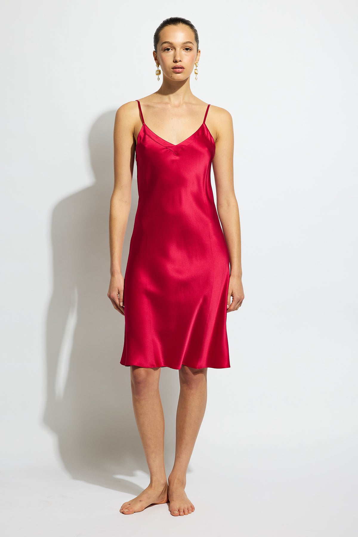 The Silk Midi Slip By GINIA In Ruby