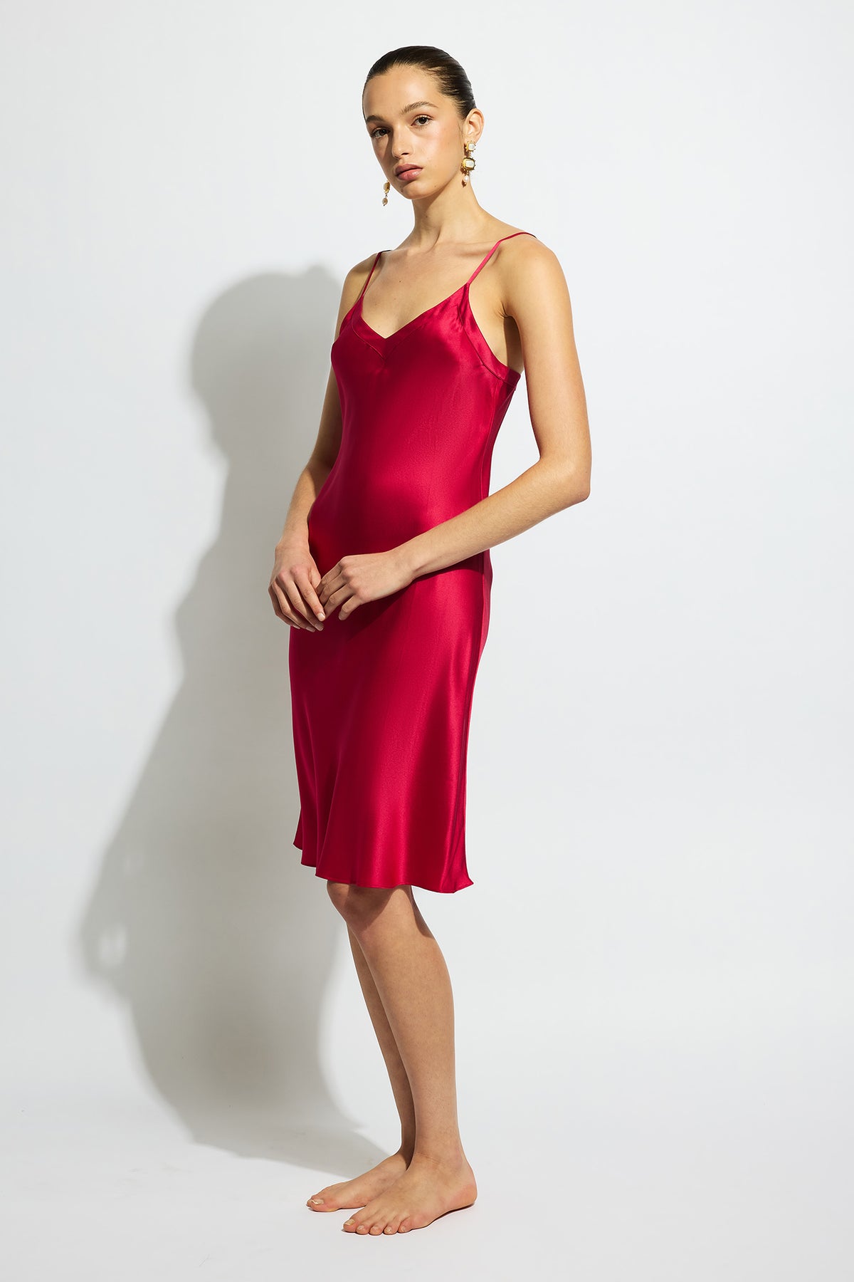 The Silk Midi Slip By GINIA In Ruby