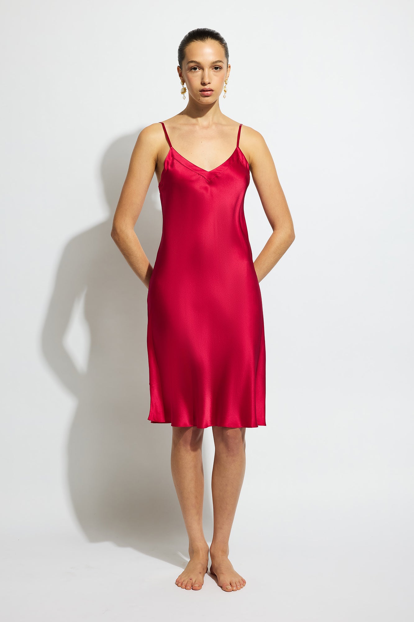 The Silk Midi Slip By GINIA In Ruby