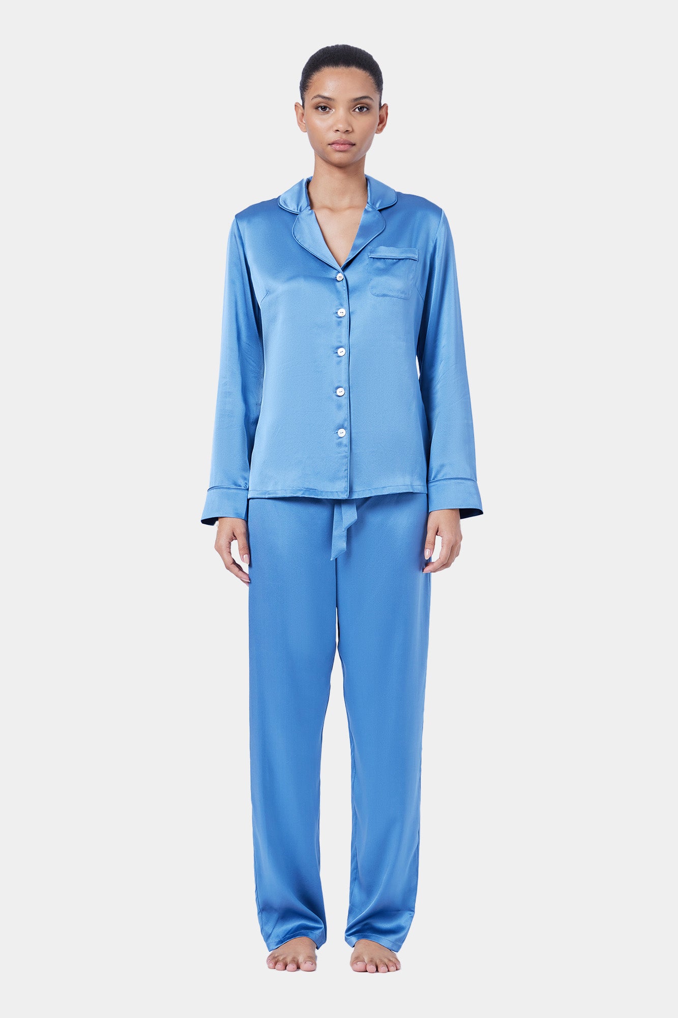 Blue silk pyjamas sale