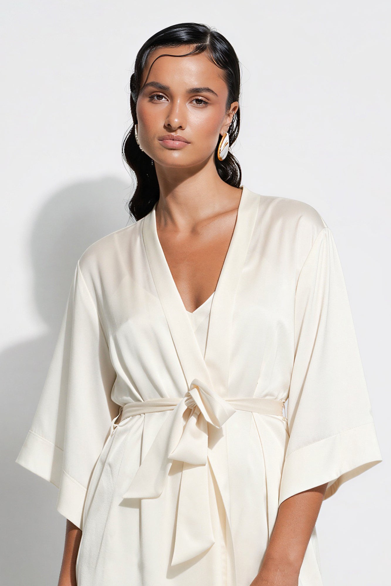 The Silk Wrap Gown By GINIA In Creme
