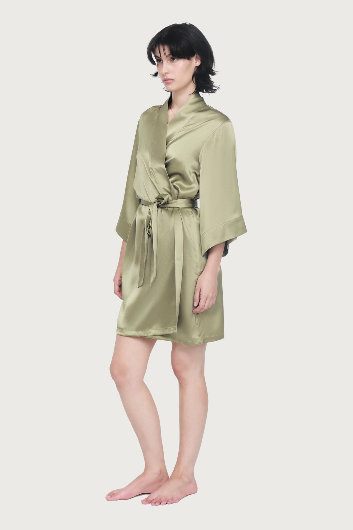 Silk Wrap Gown by Ginia in Khaki