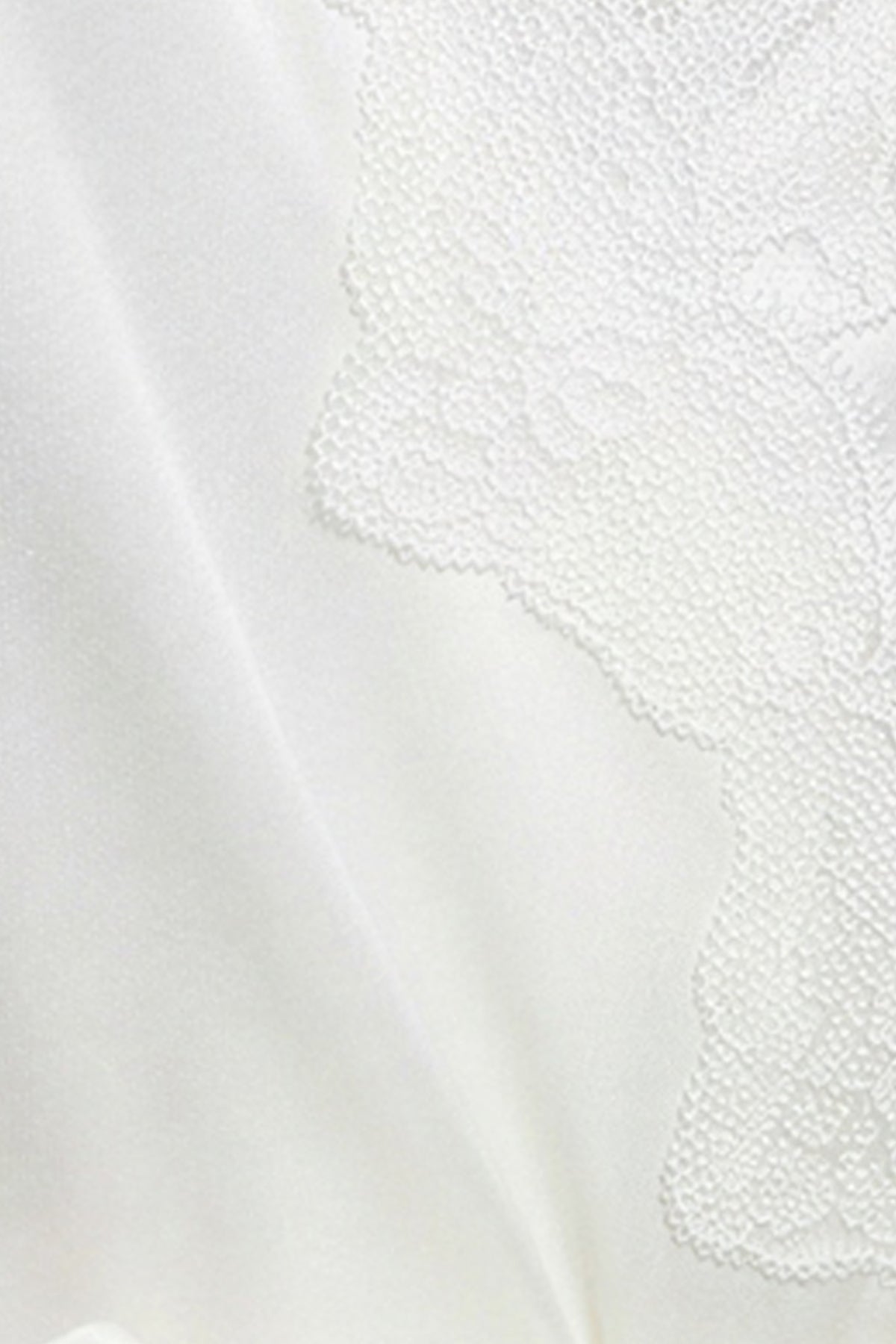 Silk Short Wrap Gown with Lace Trim