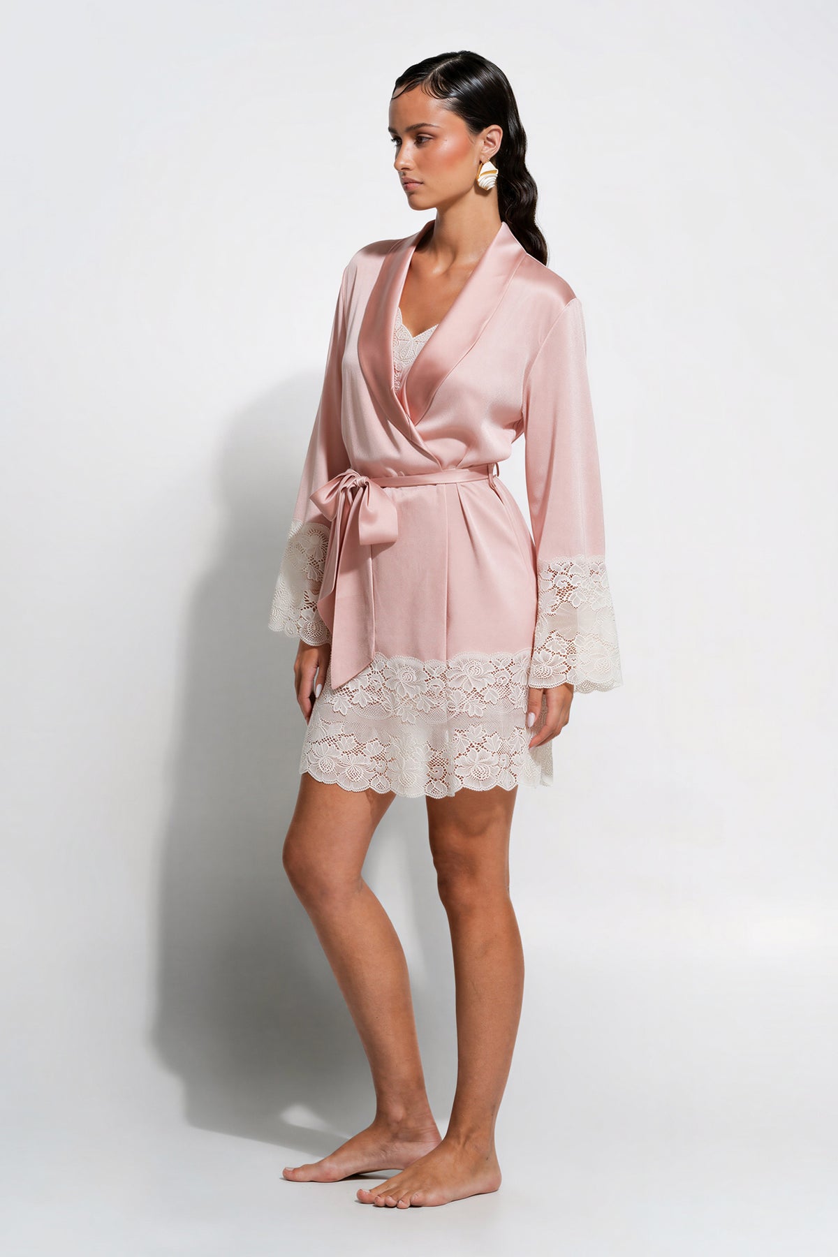 The Silk Lace Robe By GINIA In Bridal Rose