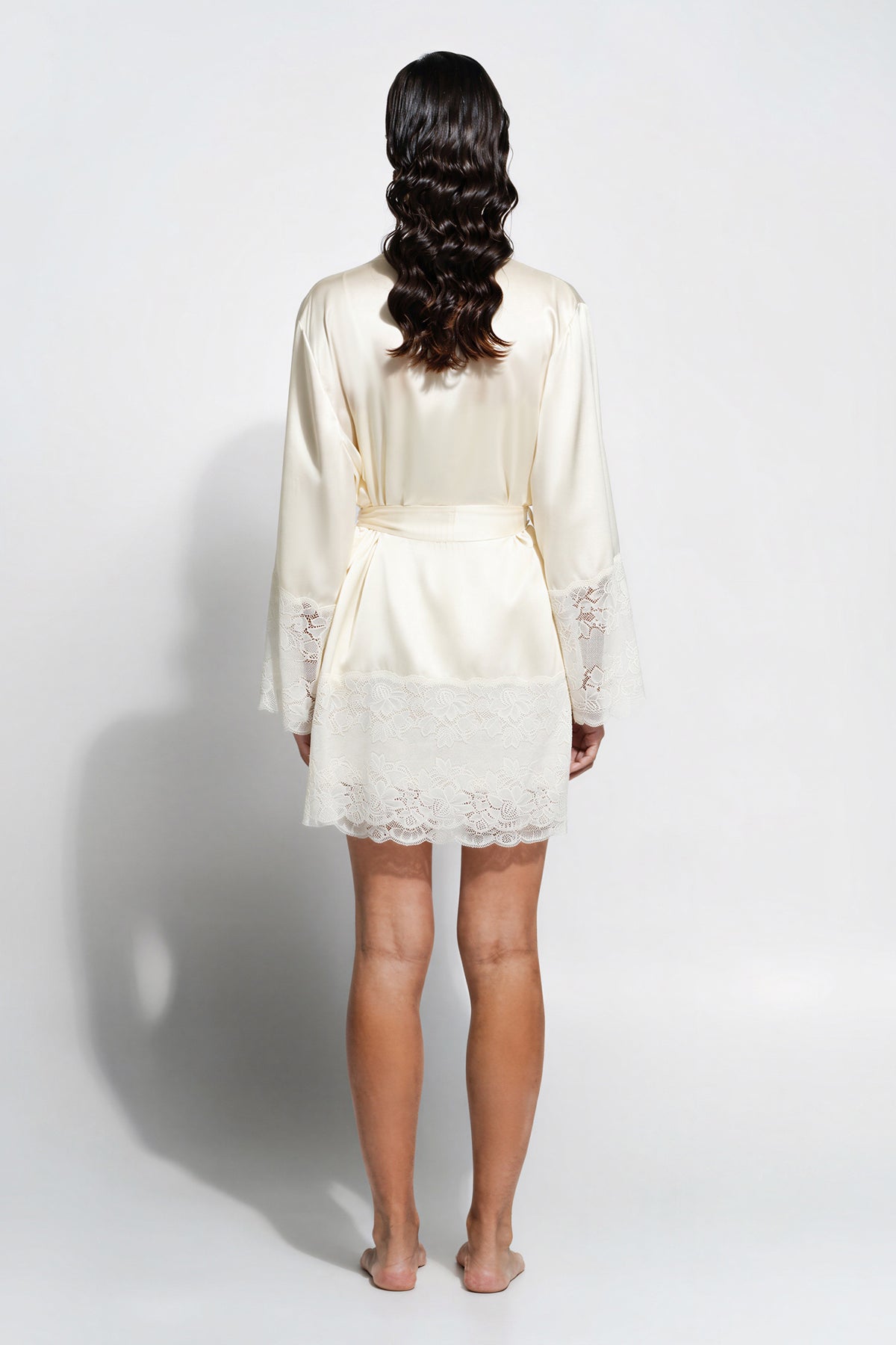The Silk Lace Robe By GINIA In Creme