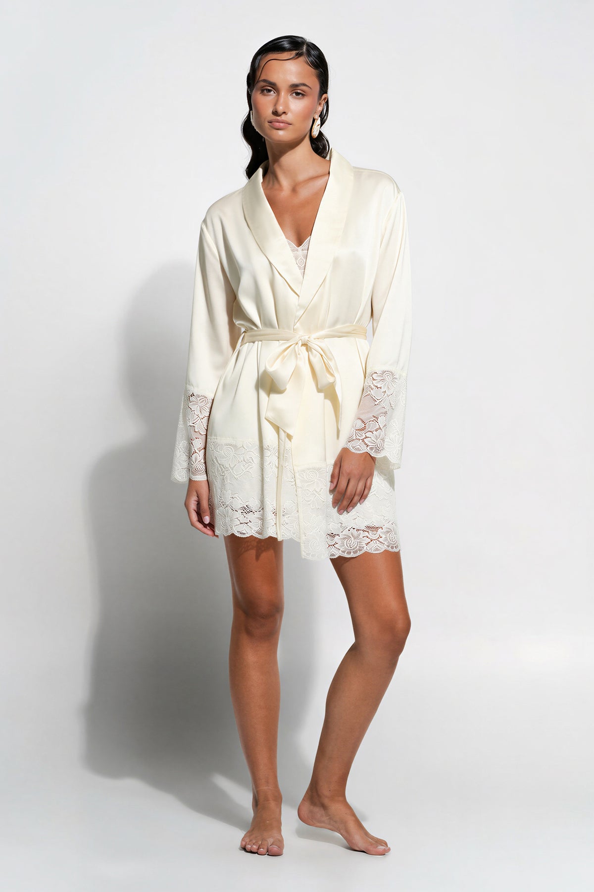 The Silk Lace Robe By GINIA In Creme