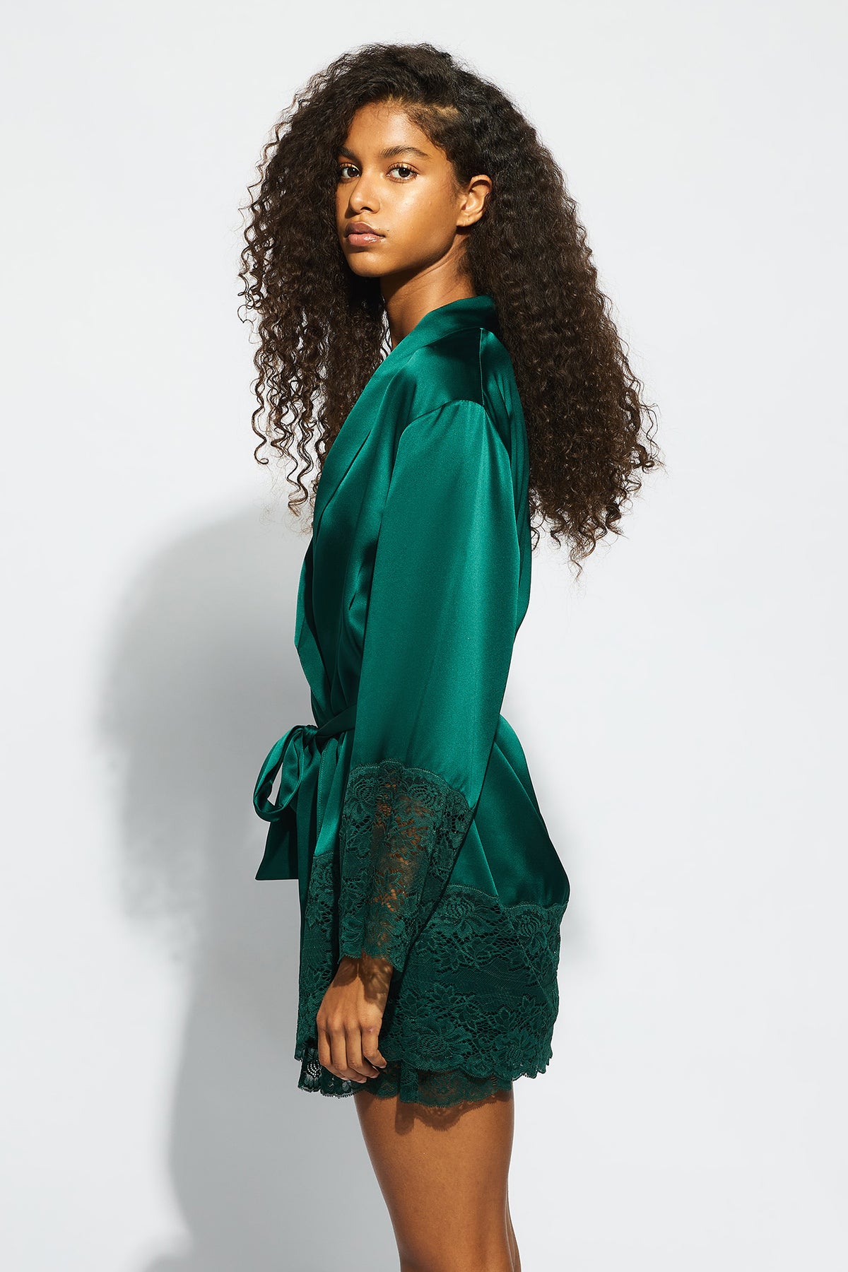 The Silk Lace Robe By GINIA In Emerald