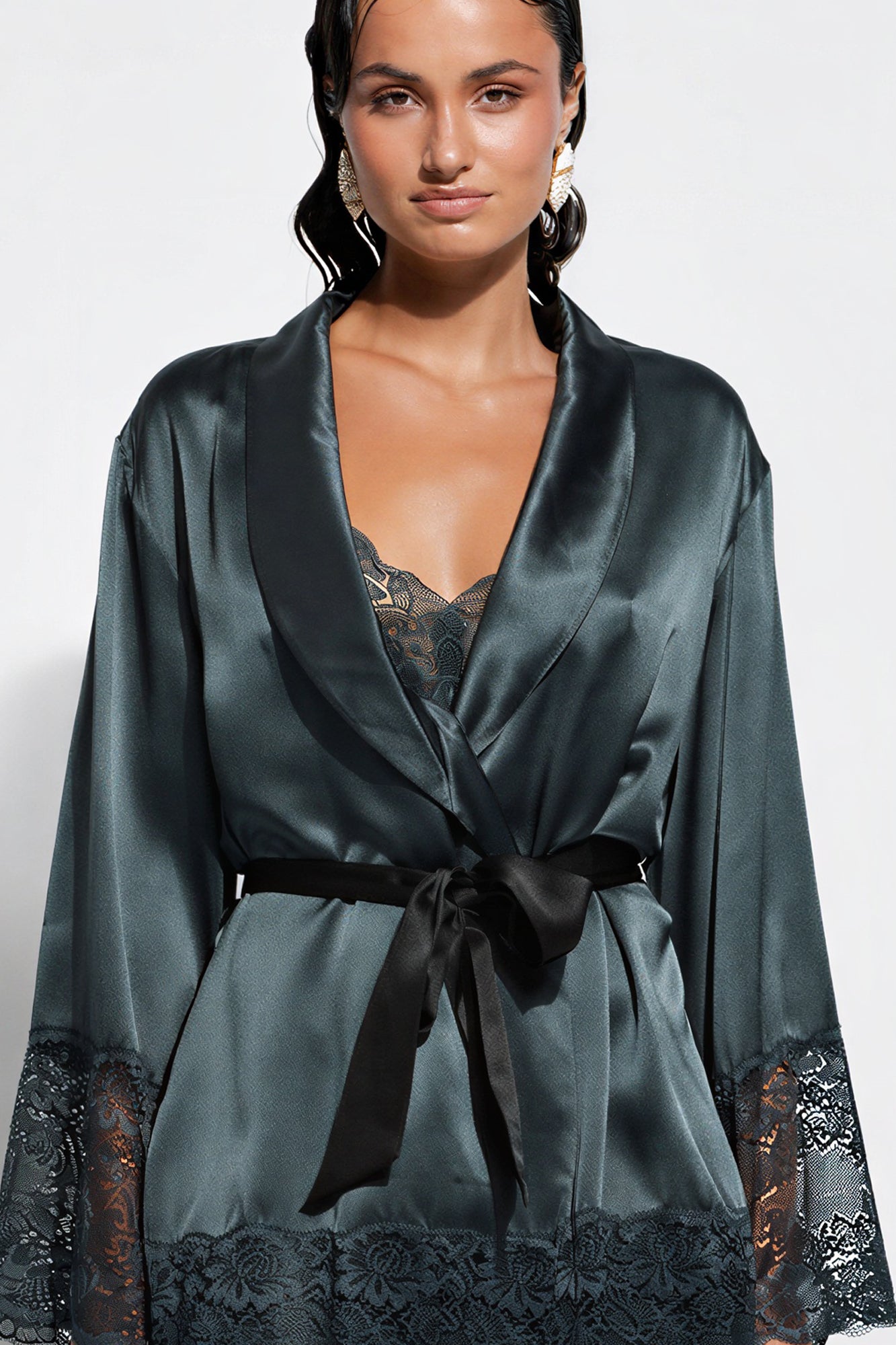 The Silk Lace Robe By GINIA In India Ink