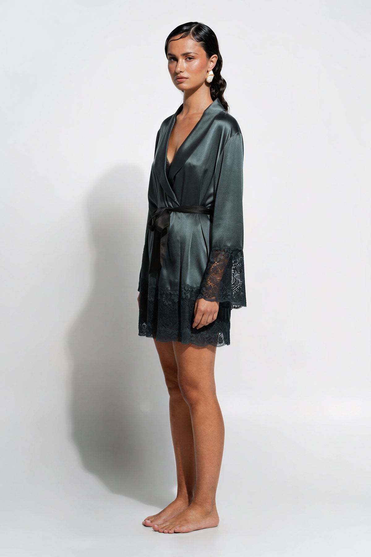 The Silk Lace Robe By GINIA In India Ink