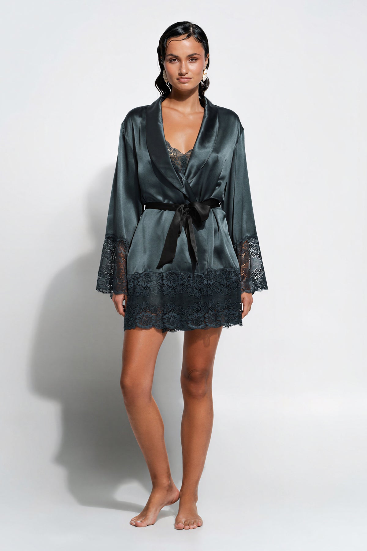 The Silk Lace Robe By GINIA In India Ink