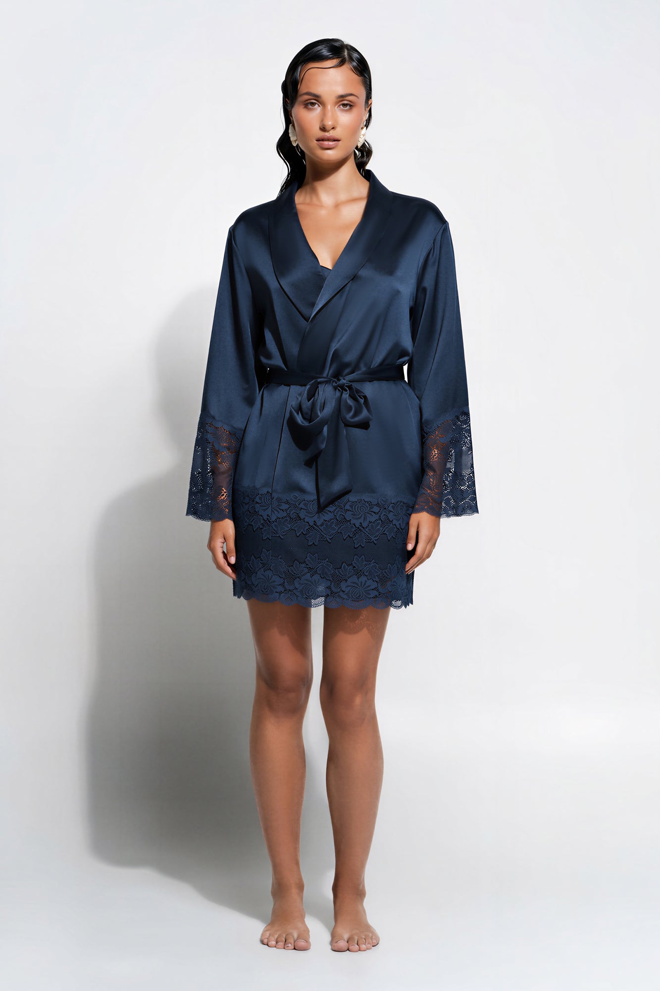 The Silk Lace Robe By GINIA In Midnight