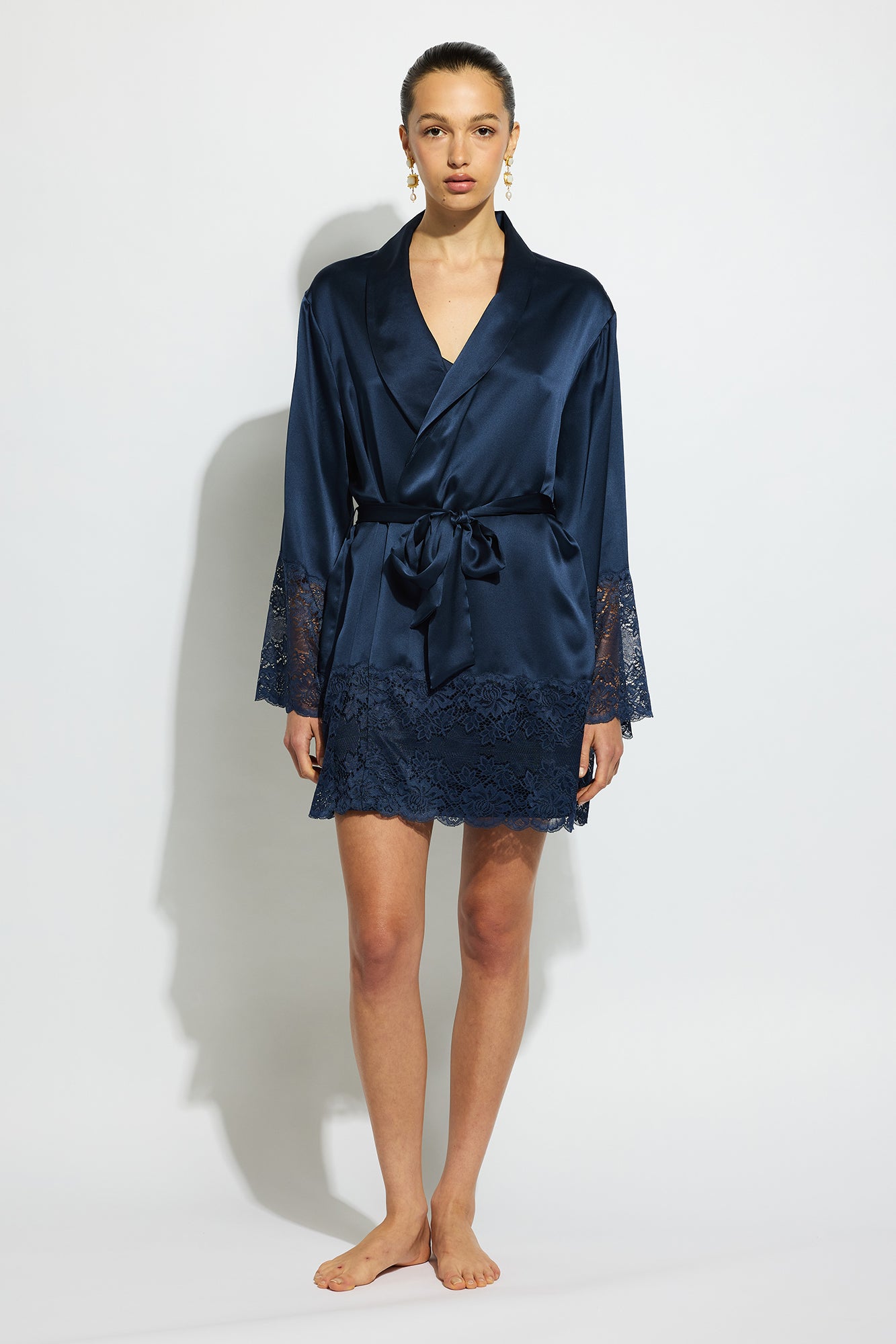 The Silk Lace Robe By GINIA In Midnight