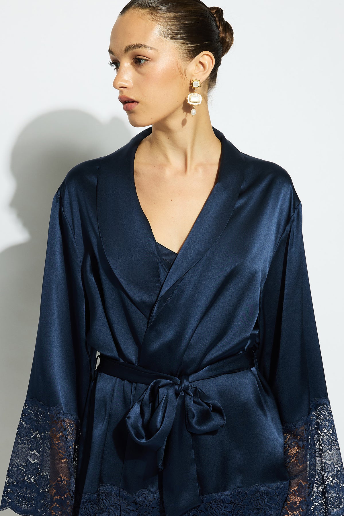 The Silk Lace Robe By GINIA In Midnight