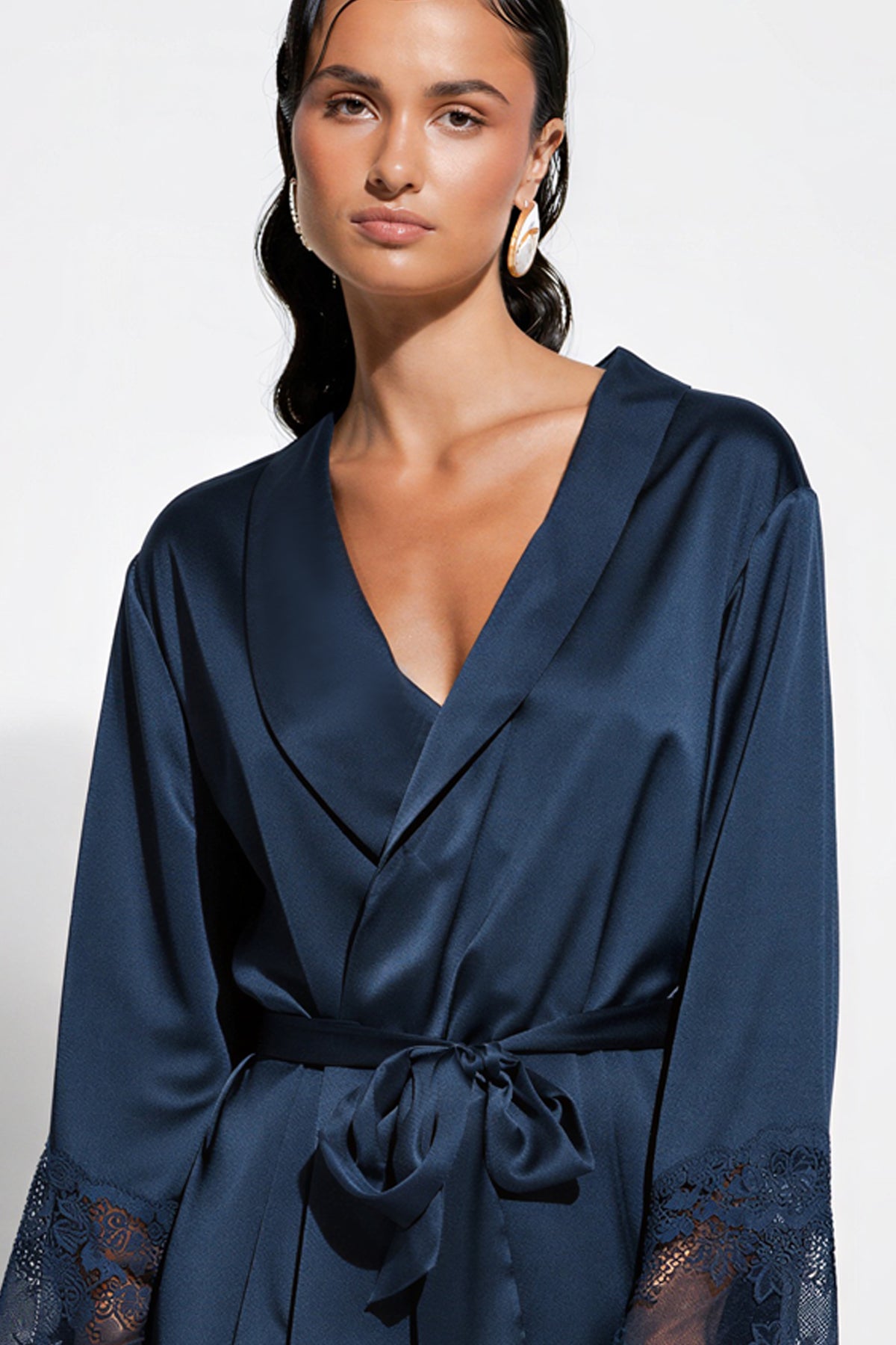 The Silk Lace Robe By GINIA In Midnight