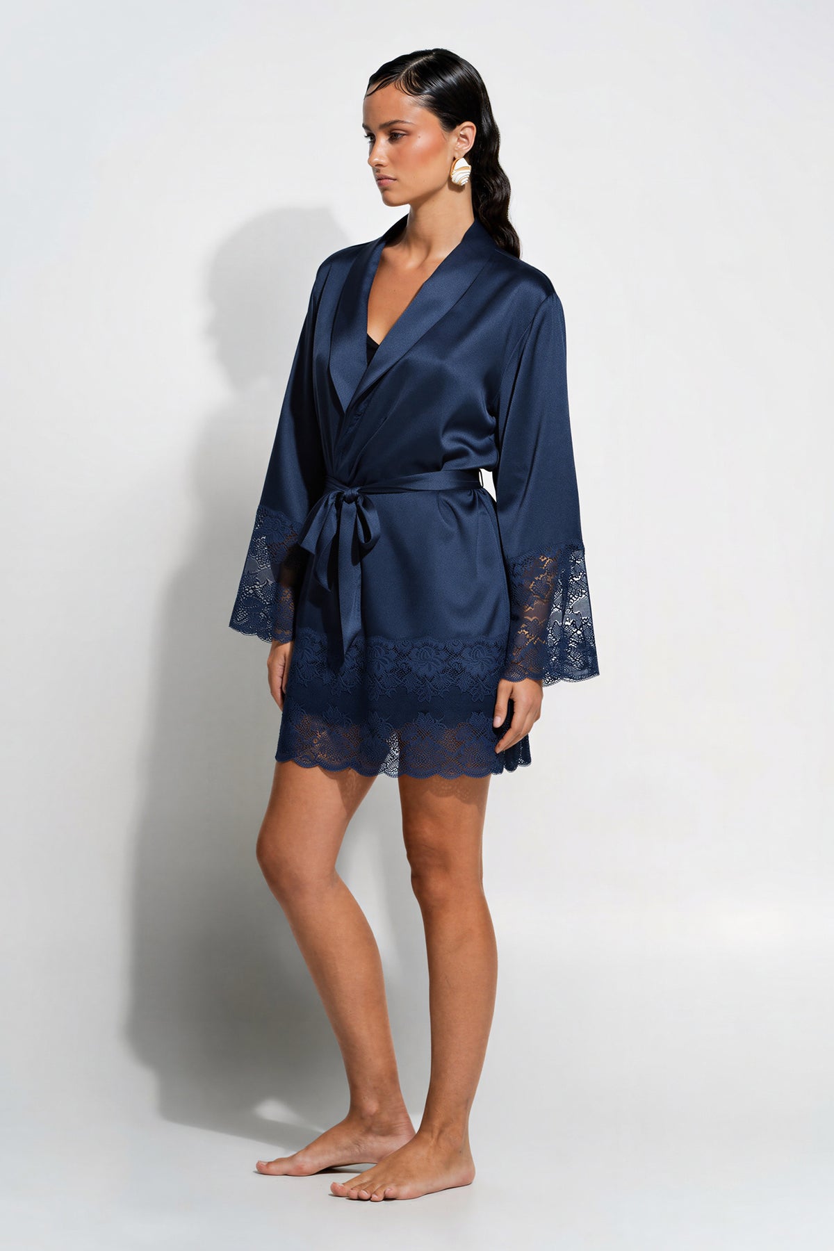 The Silk Lace Robe By GINIA In Midnight