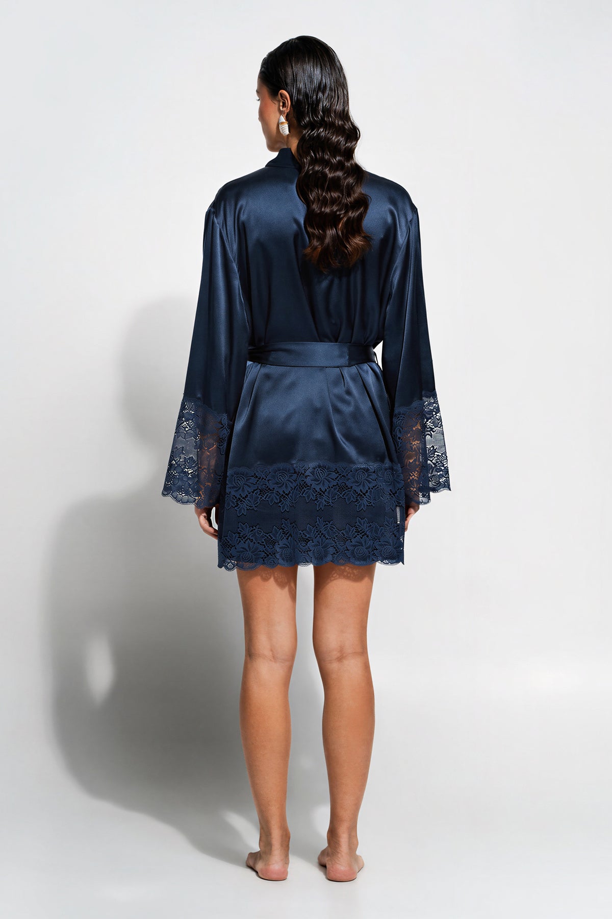 The Silk Lace Robe By GINIA In Midnight
