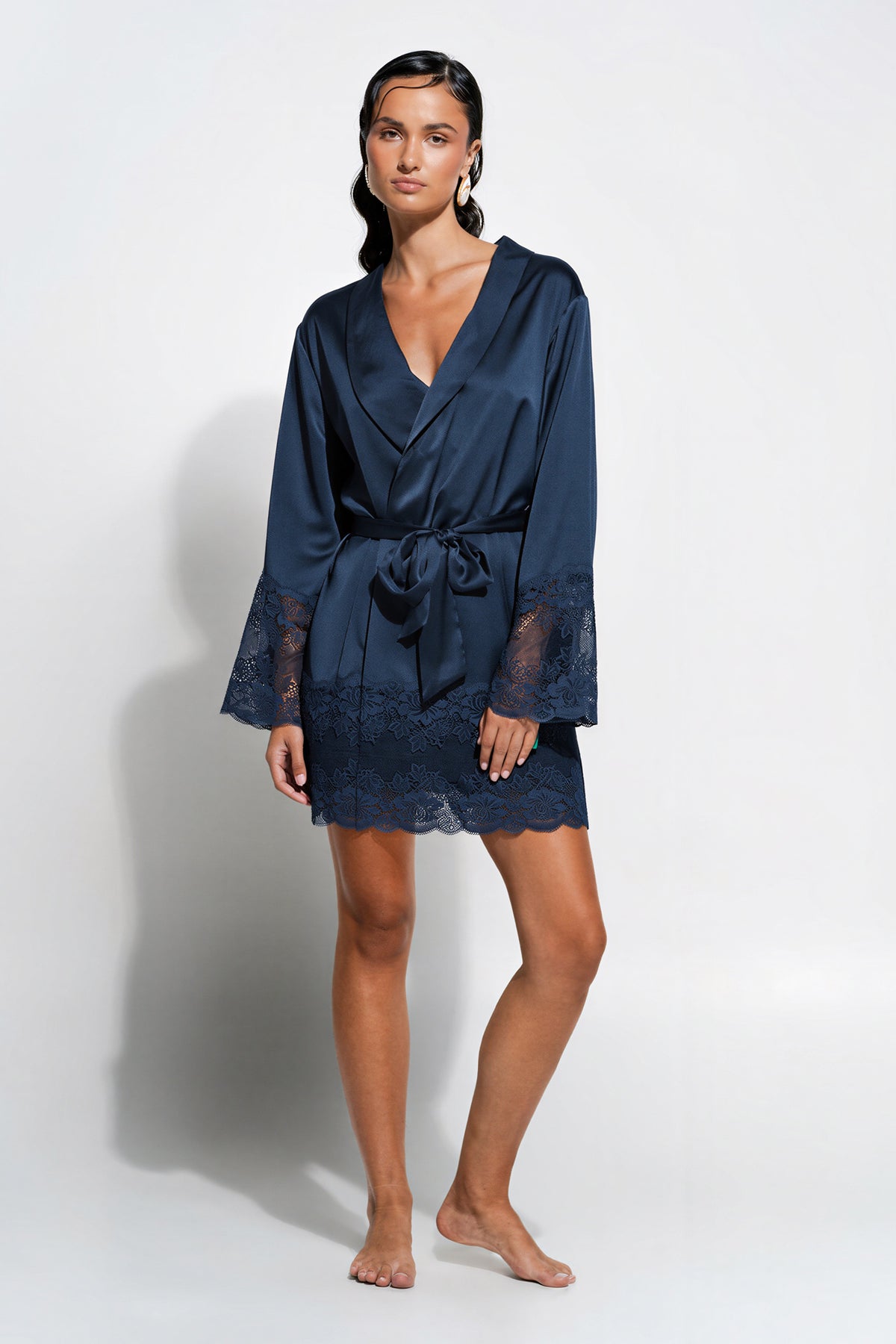 The Silk Lace Robe By GINIA In Midnight