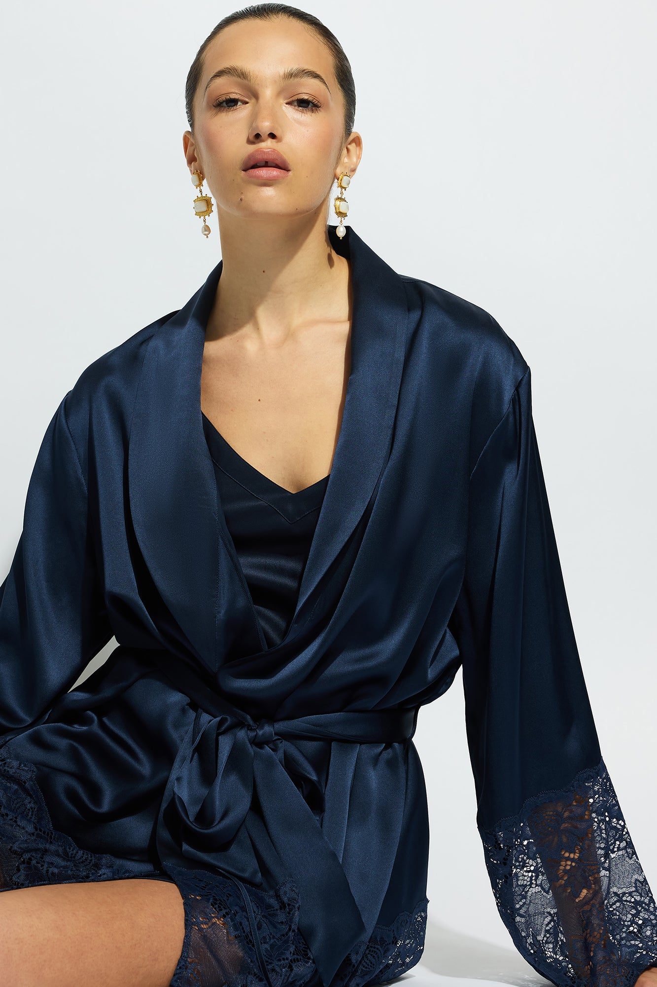 The Silk Lace Robe By GINIA In Midnight