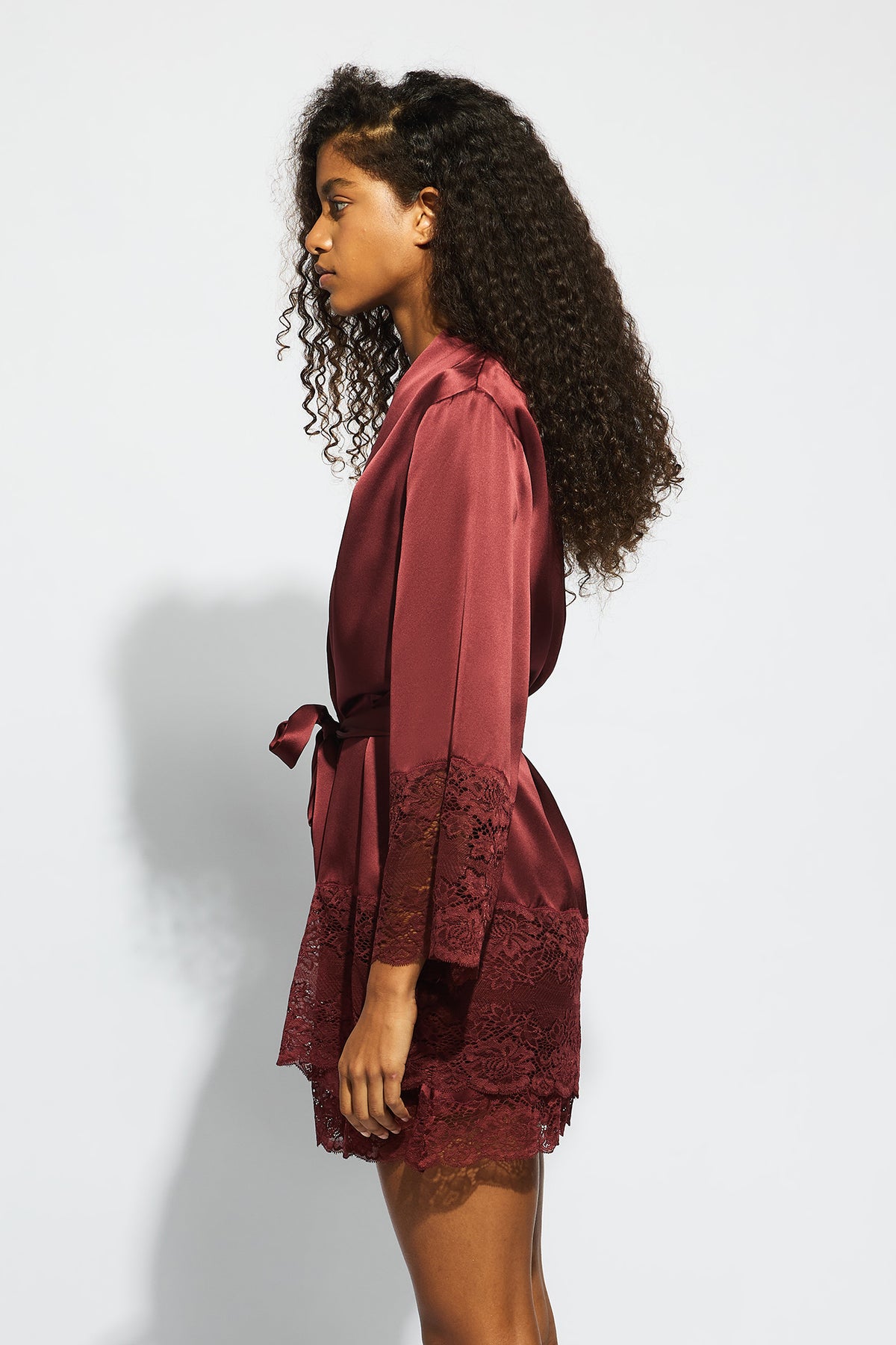 The Silk Lace Robe By GINIA In Ruby Red