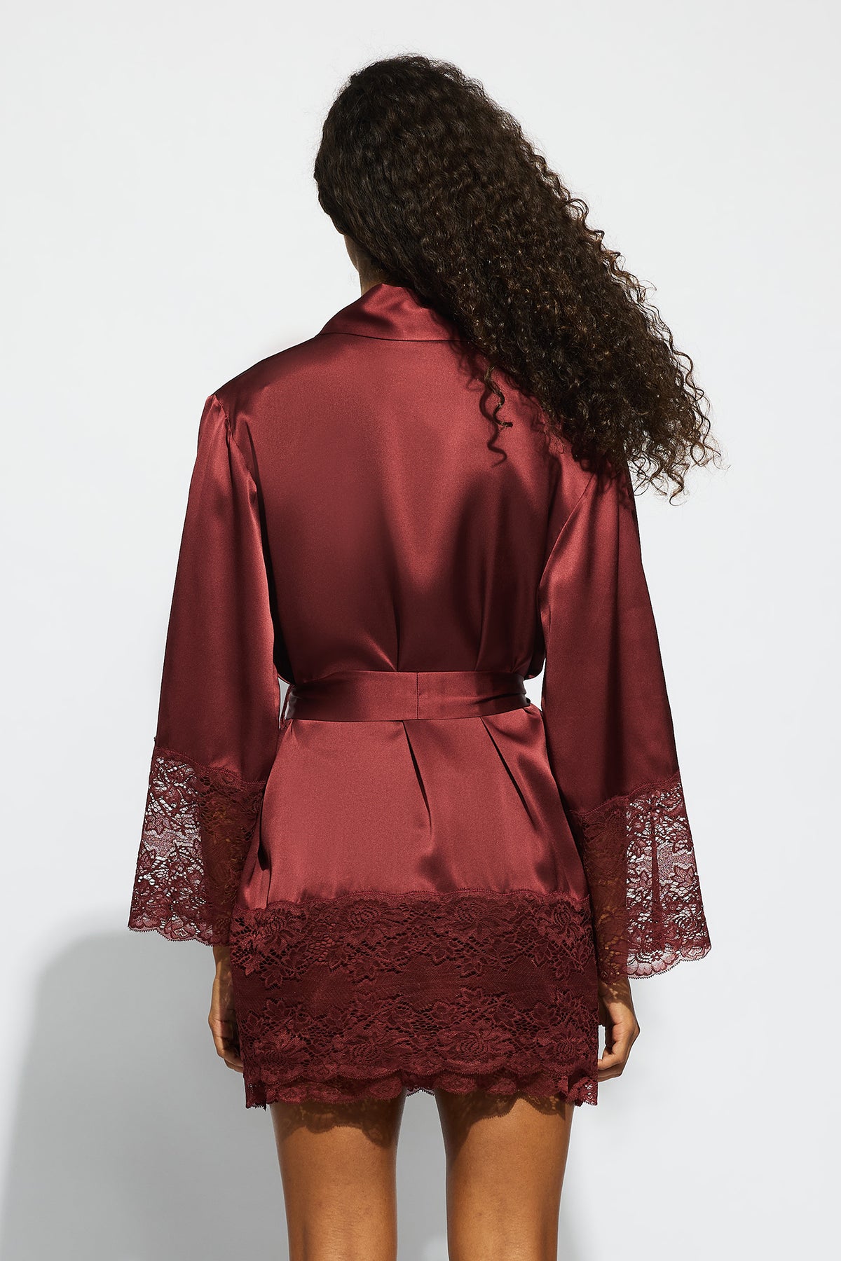 The Silk Lace Robe By GINIA In Ruby Red