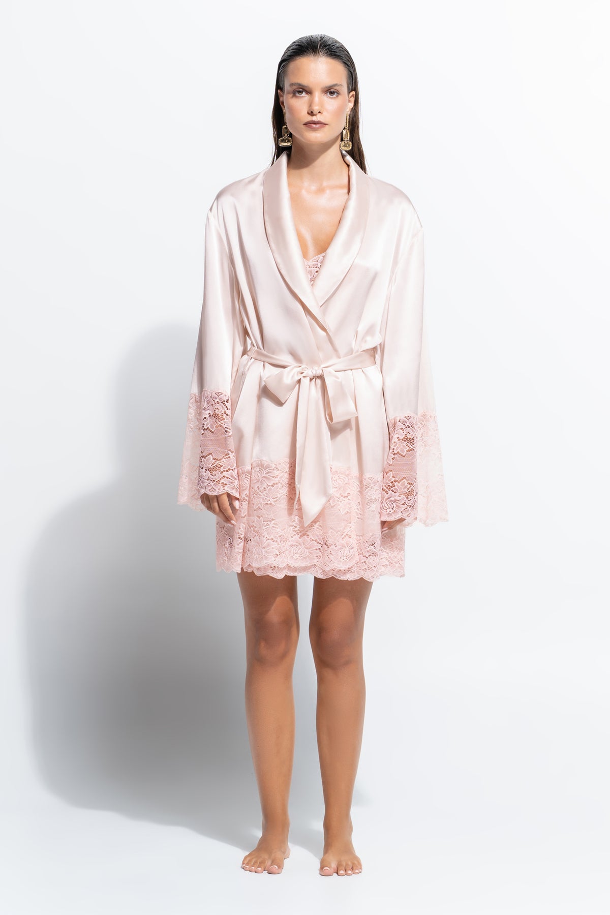 The Silk Lace Robe by Ginia in Pink Salt 