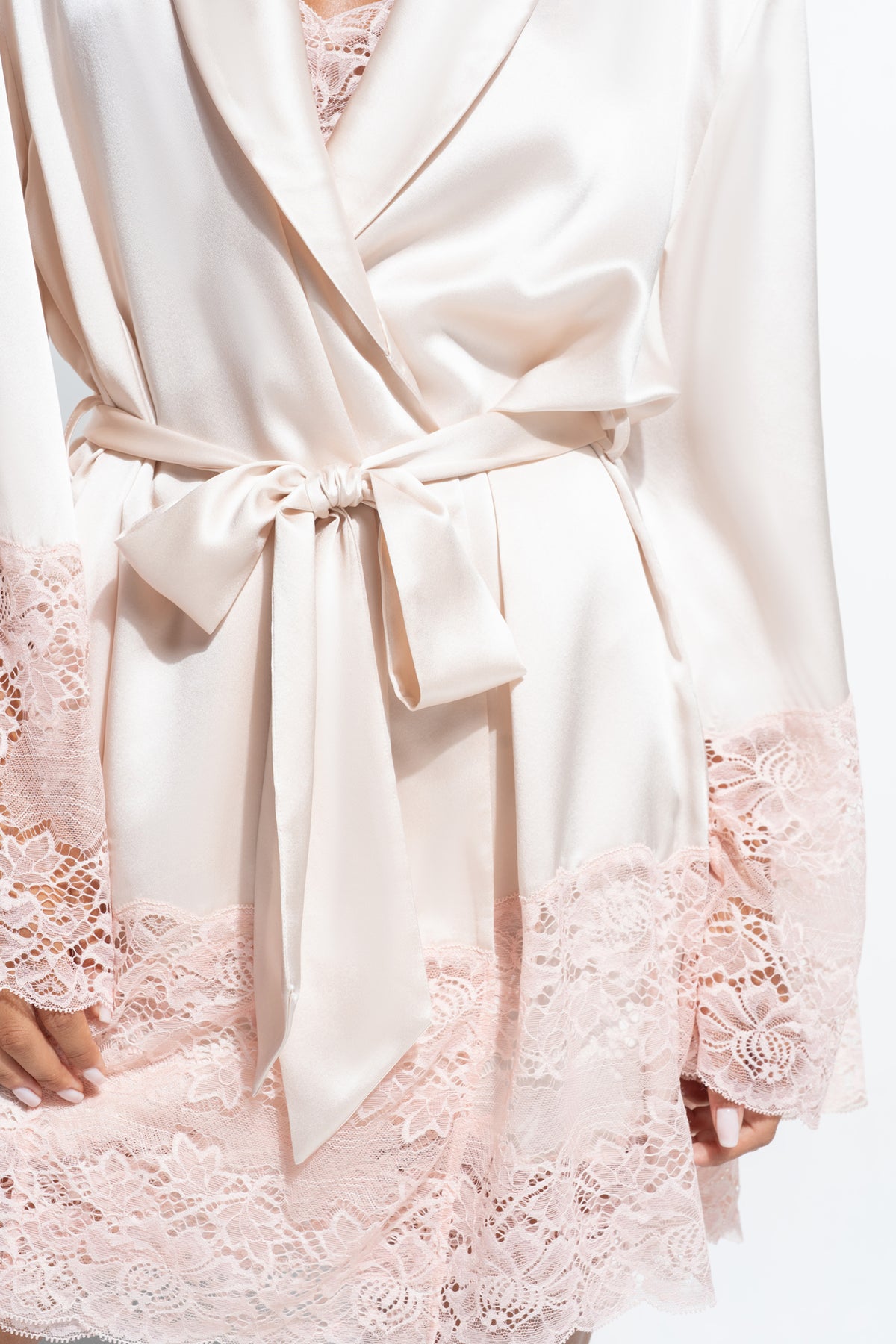 The Silk Lace Robe by Ginia in Pink Salt 