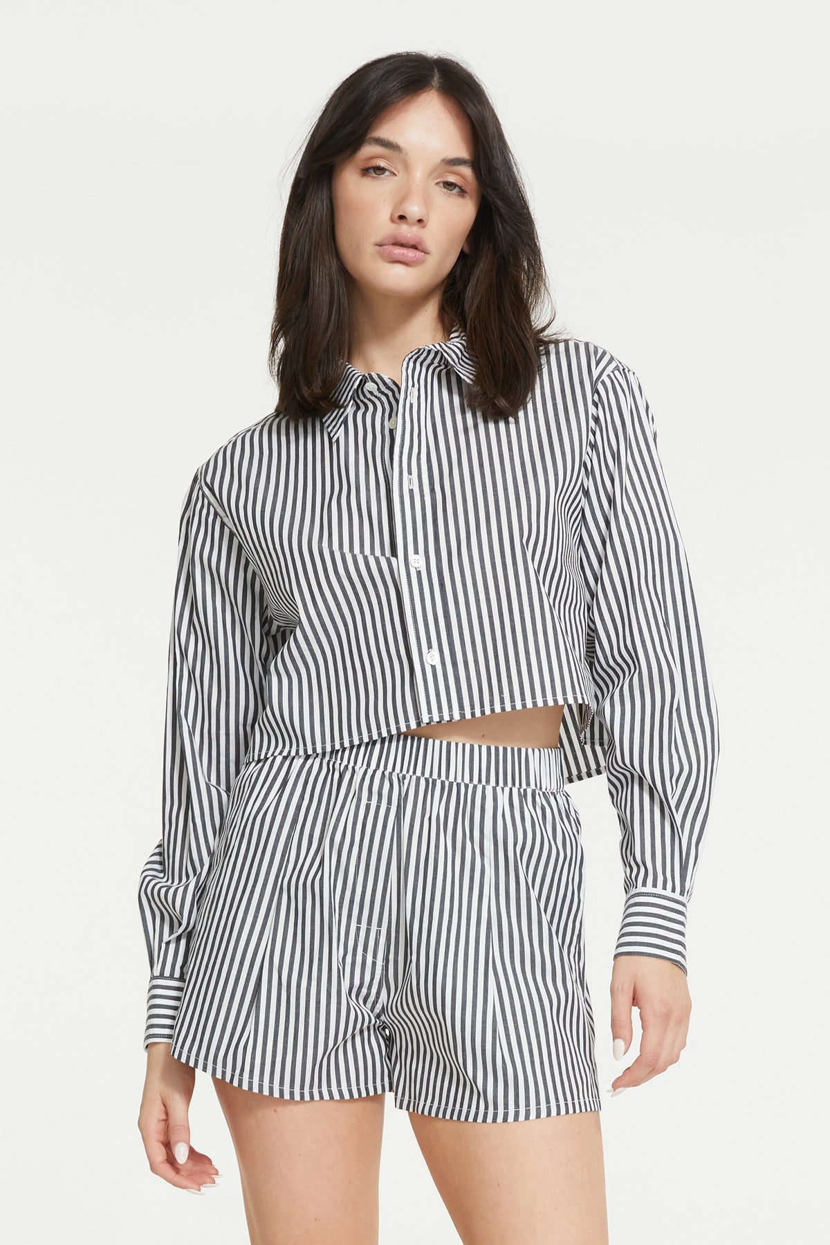 The Franca Stripe Crop Shirt By GINIA In Black &amp; White Stripe