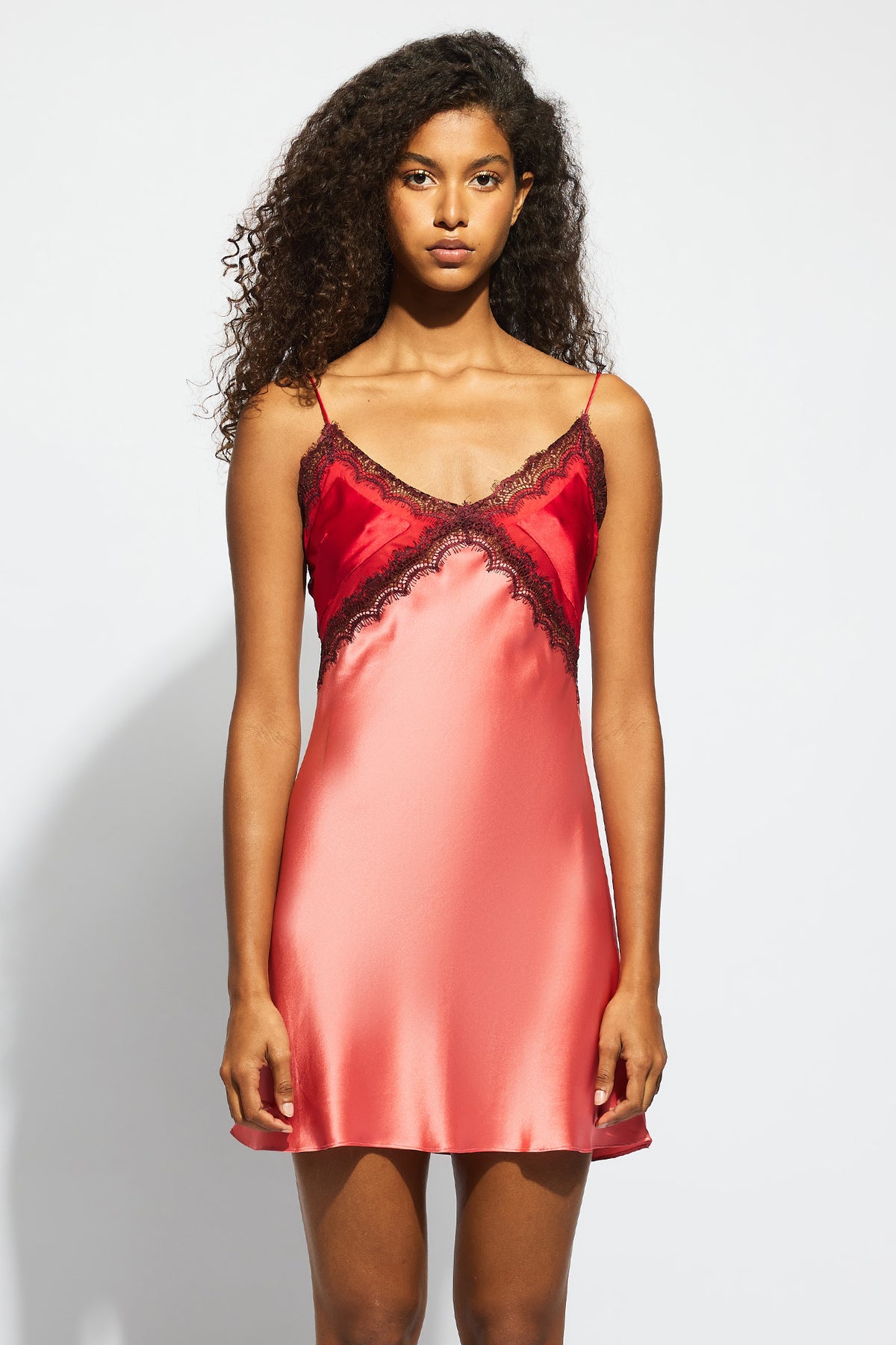 The Billie Chemise By GINIA In Peachy Pink/Chilli Red