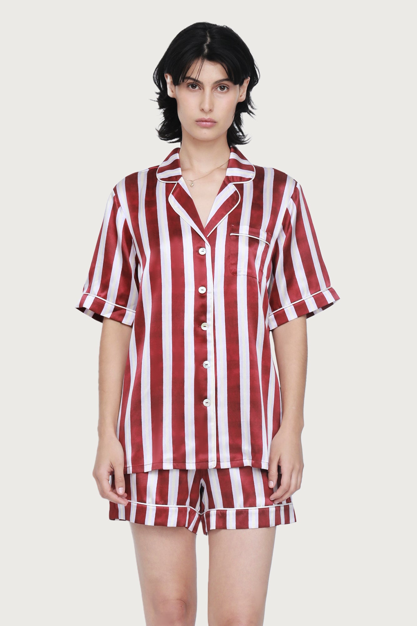 The Fine Finishes Short Pyjama By GINIA In Red Stripe