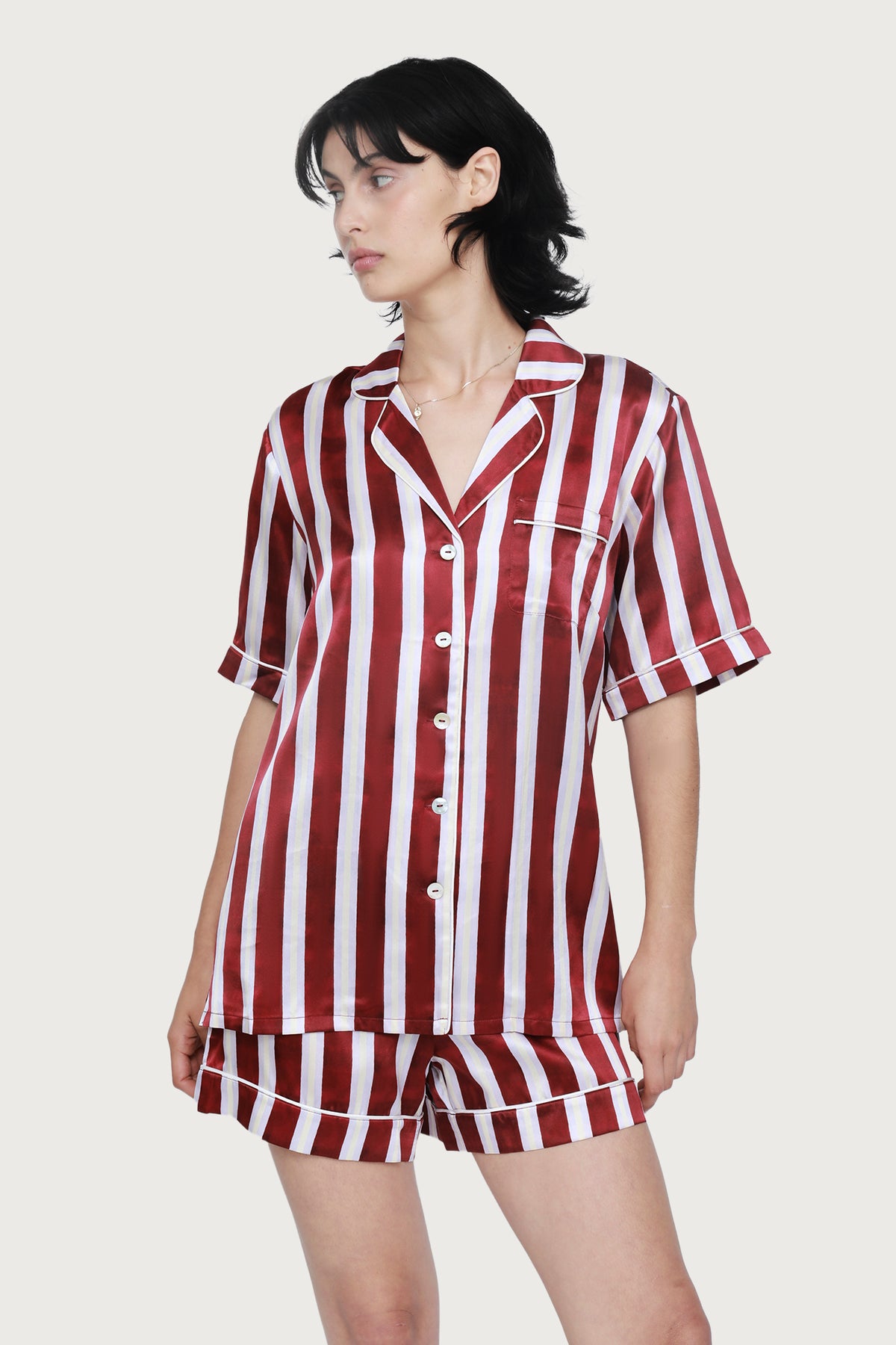 The Fine Finishes Short Pyjama By GINIA In Red Stripe