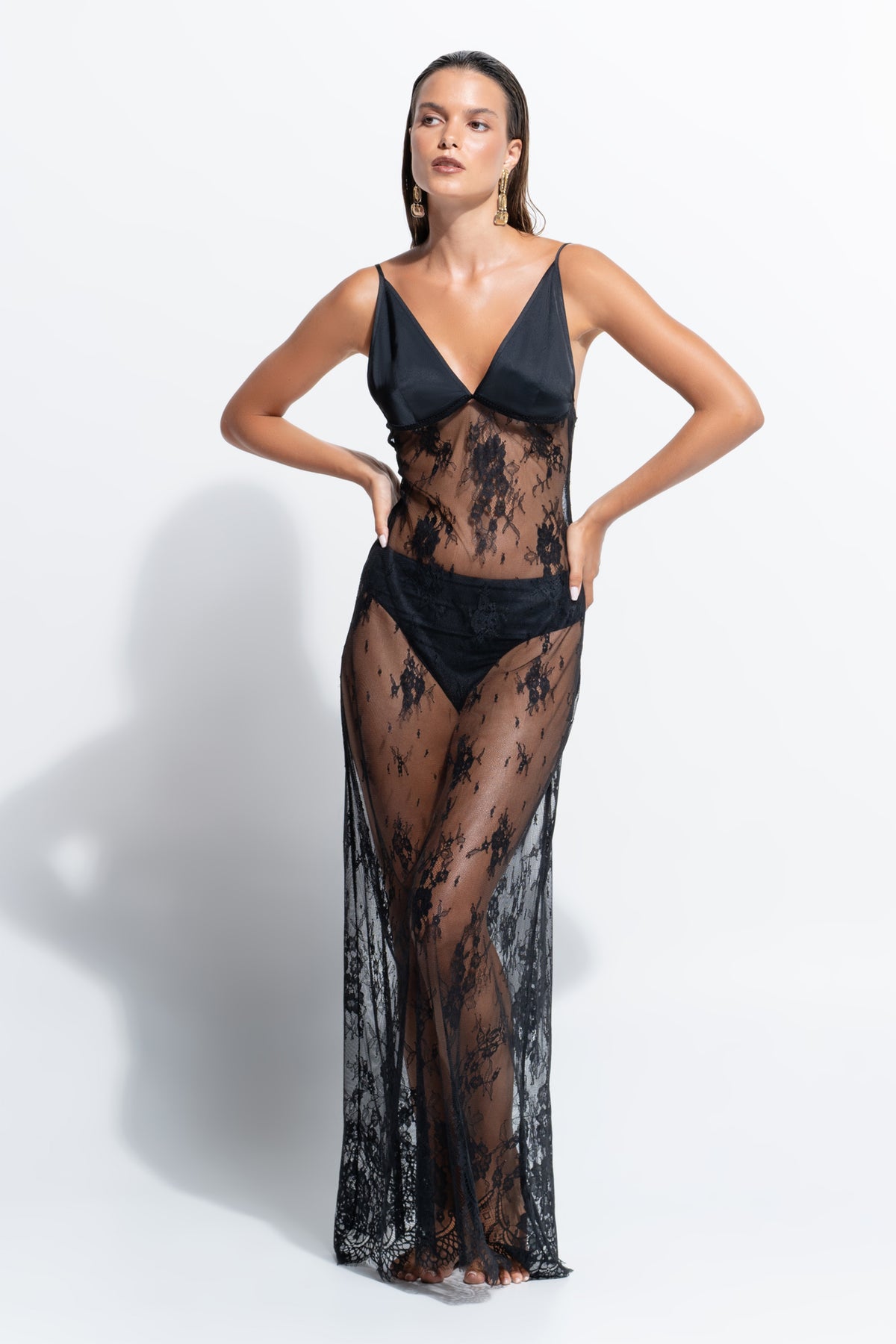 Zoe Maxi Slip by Ginia in Black 