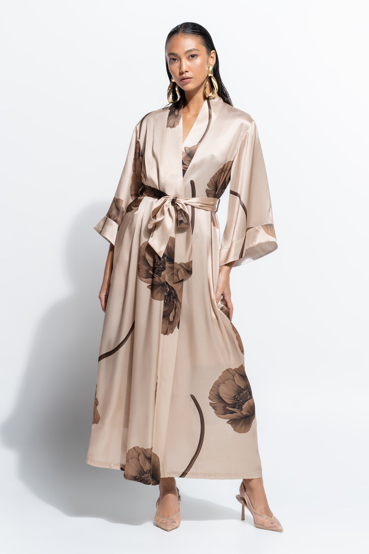 The Silk Long Robe by Ginia in Bloom Print