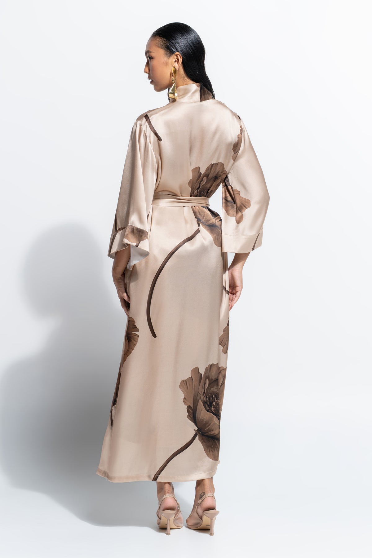 The Silk Long Robe by Ginia in Bloom Print