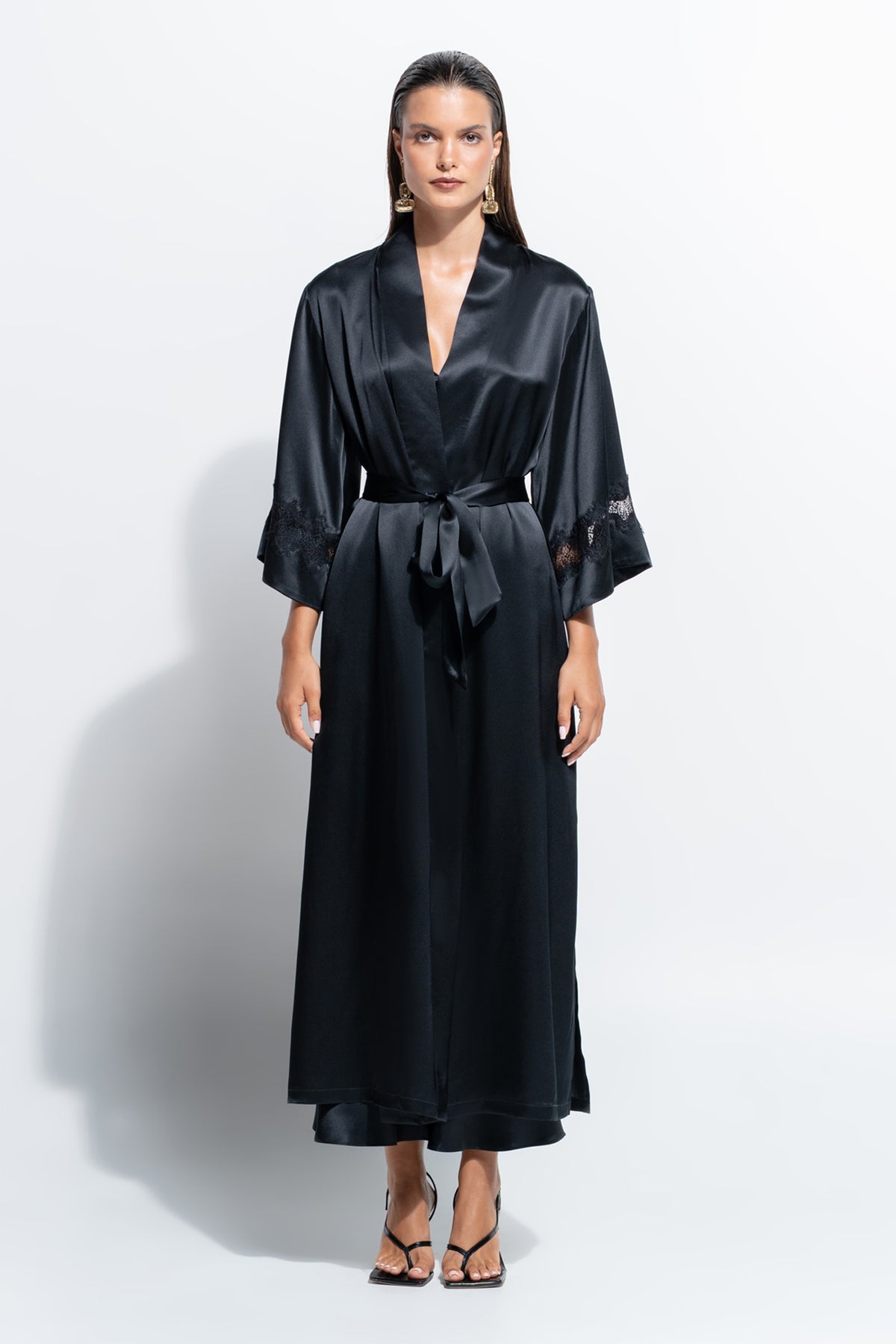The Gigi Long  Robe by Ginia in Black 