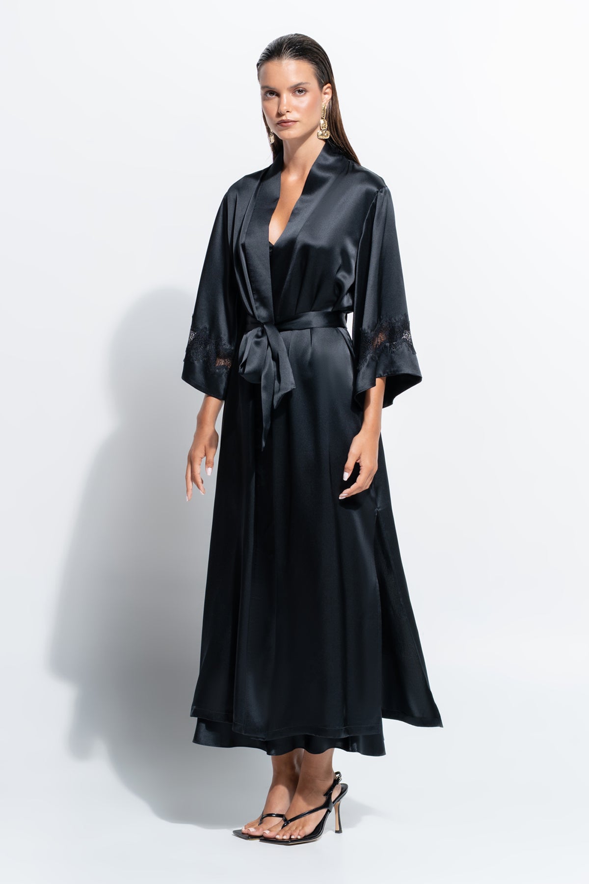 The Gigi Long  Robe by Ginia in Black 